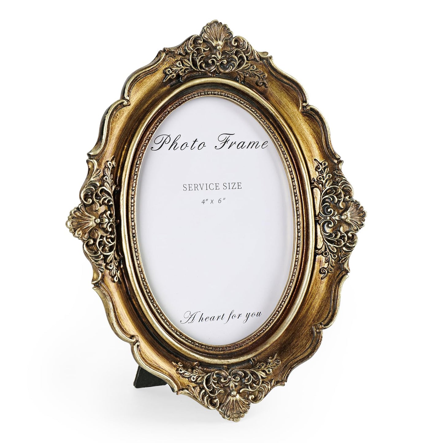 Cuspin 4x6 Vintage Picture Frame, Bronze Gold 4 by 6 Picture Frames Hand-Crafted Resin with Glass Front, Ornate Retro Oval Photo Frame for Wall Hanging and Tabletop Display