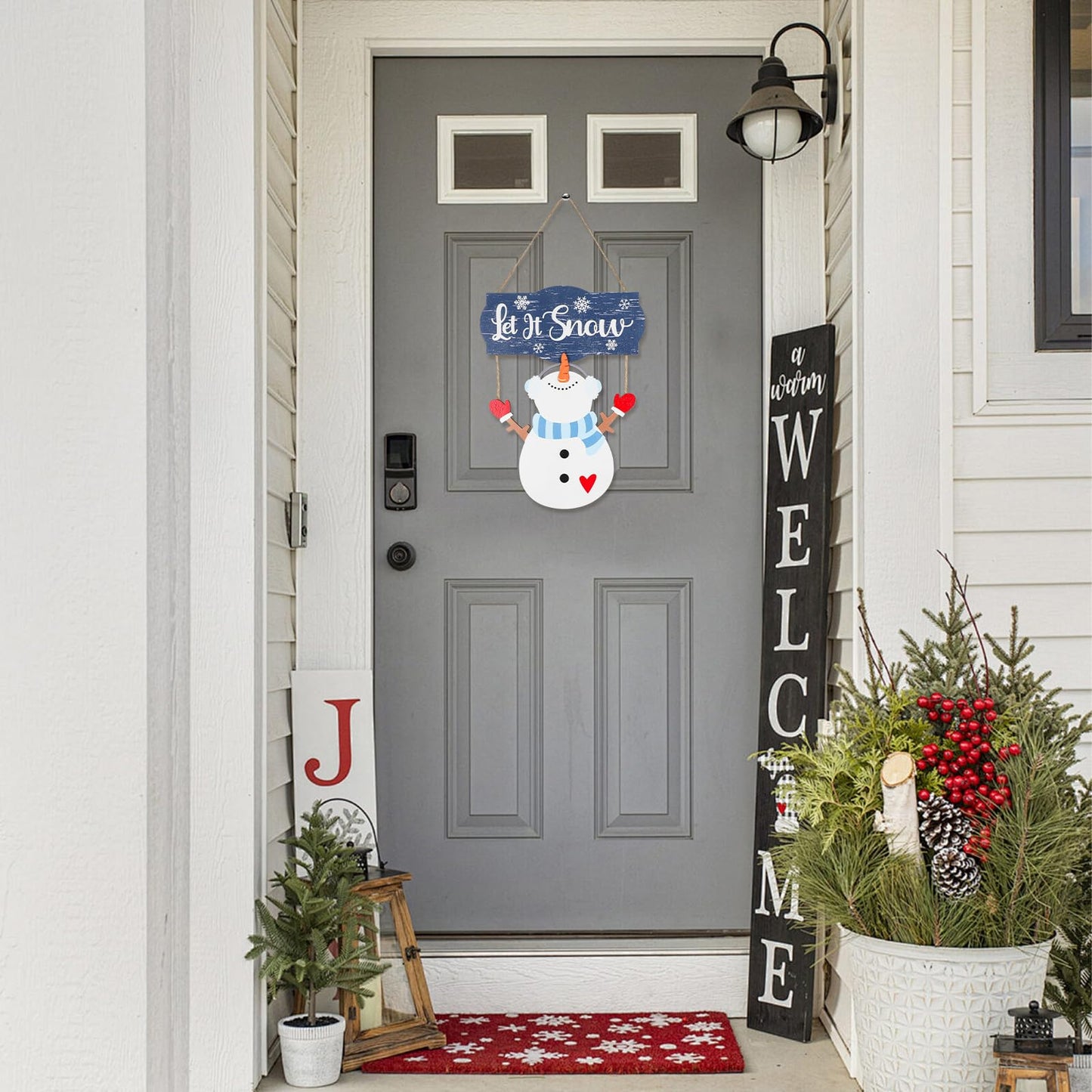 Winter Snowman Sign Decorations, Wooden Let It Snow Snowman Door Sign, Winter Decor for Door Wall Christmas Holiday Home Office School Decor (Snowman)