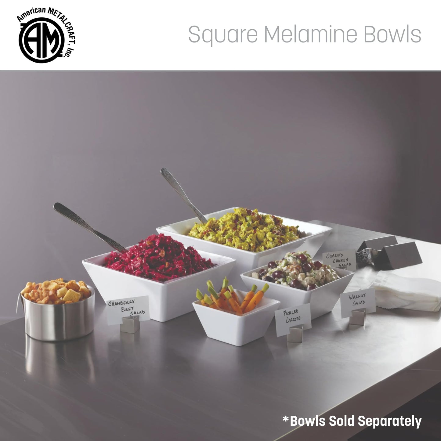 American Metalcraft MELSQ117 Endurance Melamine 12" Square Bowl, 208-Ounce, White