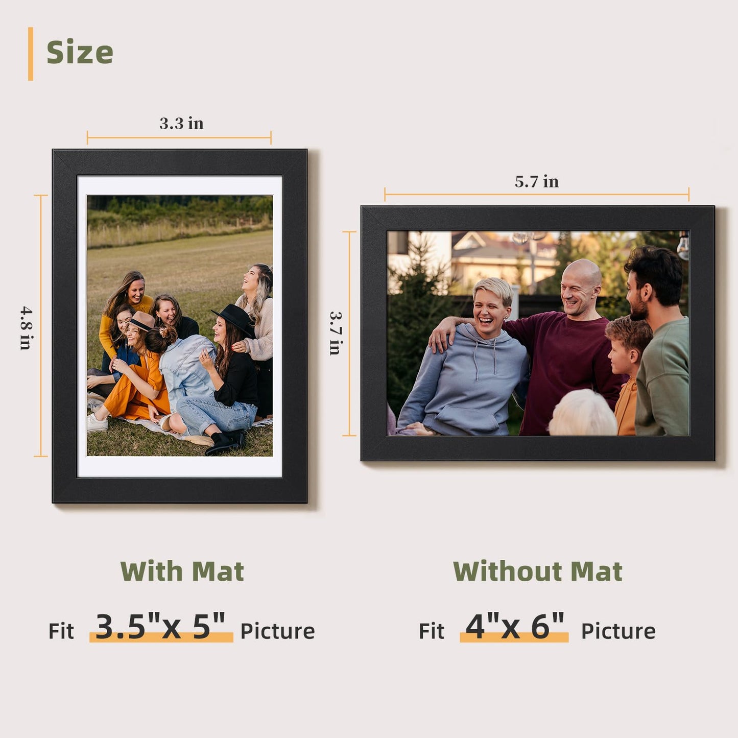HappyHapi 4x6 Picture Frames Set of 10, Tabletop or Wall Display Pictures 3.5x5 with Mat or 4x6 Without, Multi Photo Frames Collage (Black)
