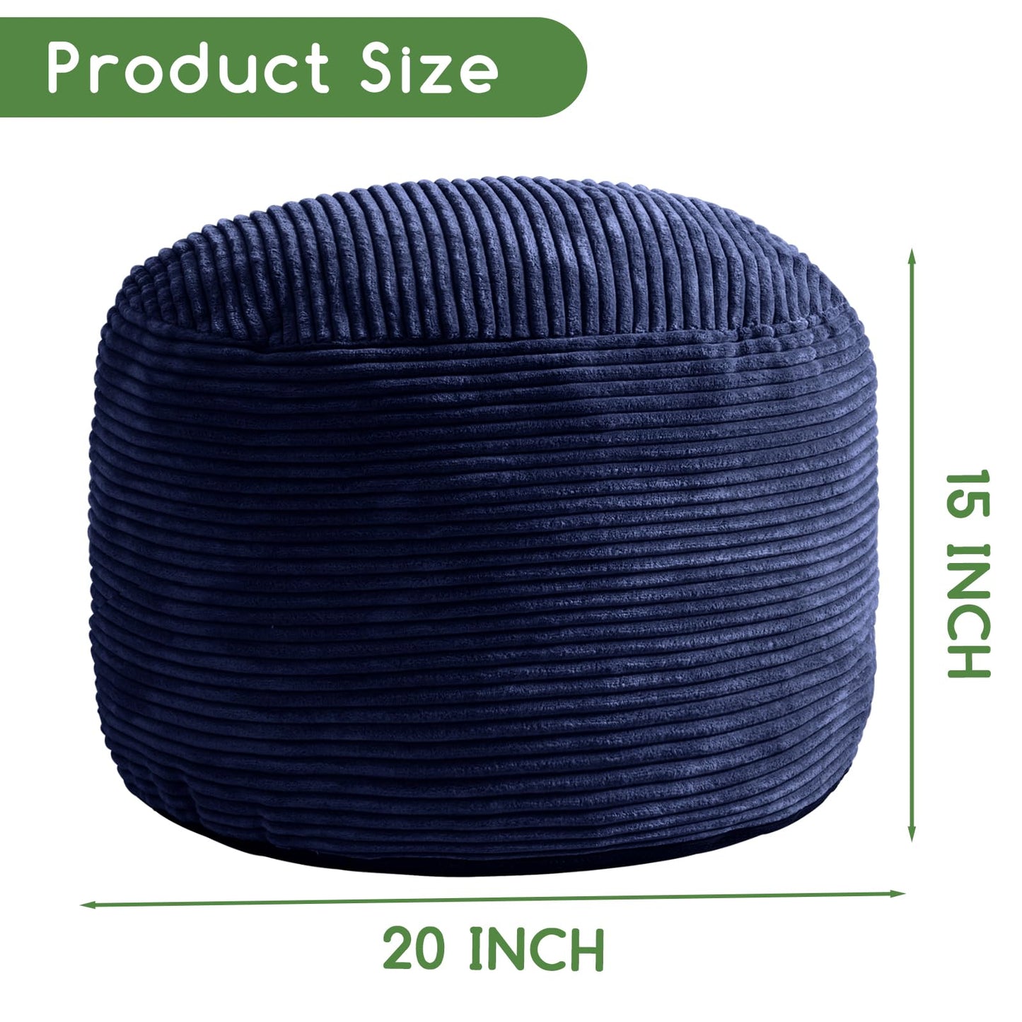 HIGOGOGO Round Stuffed Pouf Ottoman, Corduroy Poufs with Foam Chunk Filling, Furry and Fluffy Pouf Foot Stool Storage Ottoman, 20 X 15 Floor Poufs Foot Rest for Living Room, Navy
