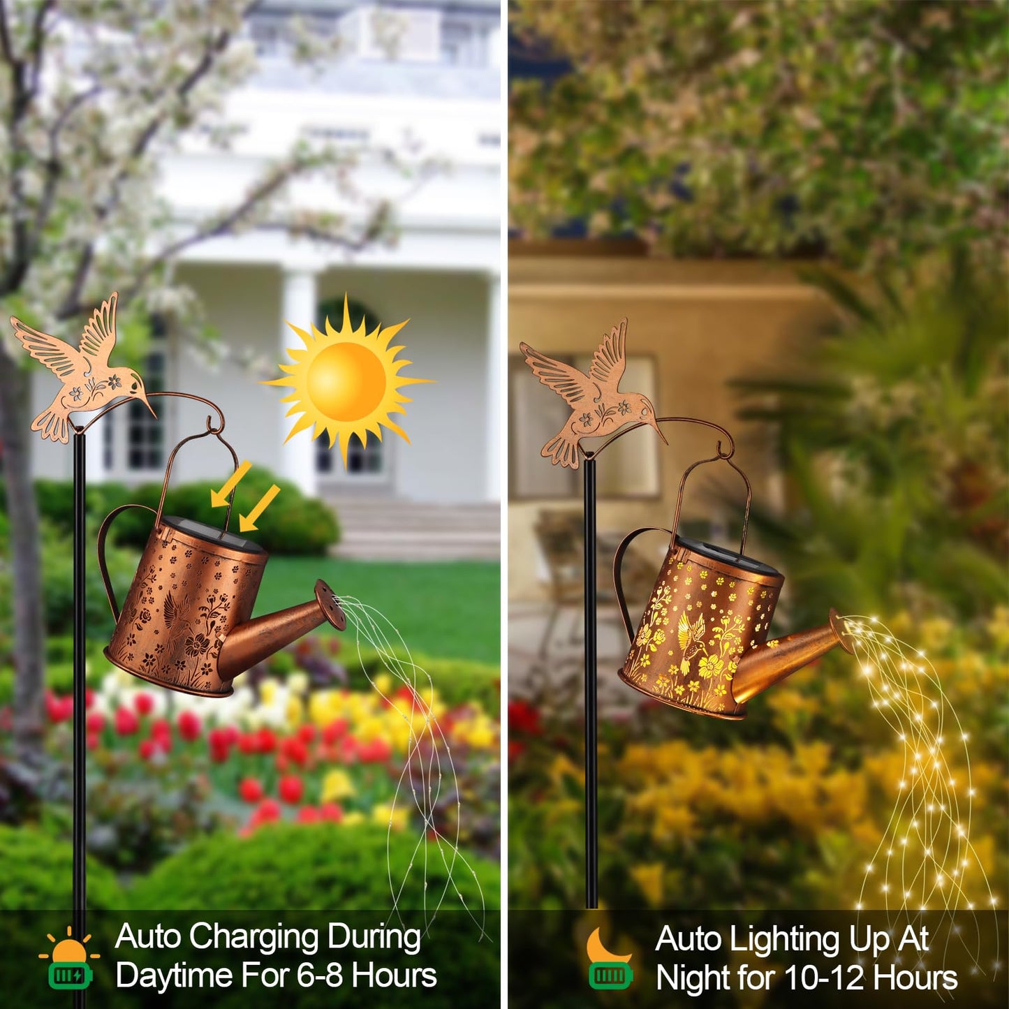 Gifts for Mom, Hummingbird Solar Lantern Outdoor Waterproof, Outside Metal Watering can Landscape Lights for Garden Yard Patio Pathway Decor Birthday Gifts for Women Grandma -with Pole