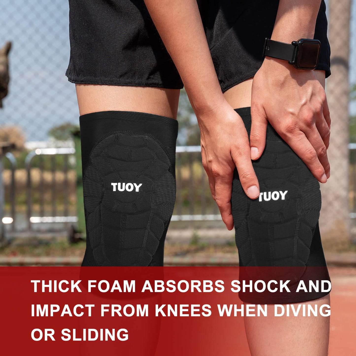 TUOY Compression Knee Pads Padded Knee Protection Pad - Youth & Adult Sizes (1 Pair)