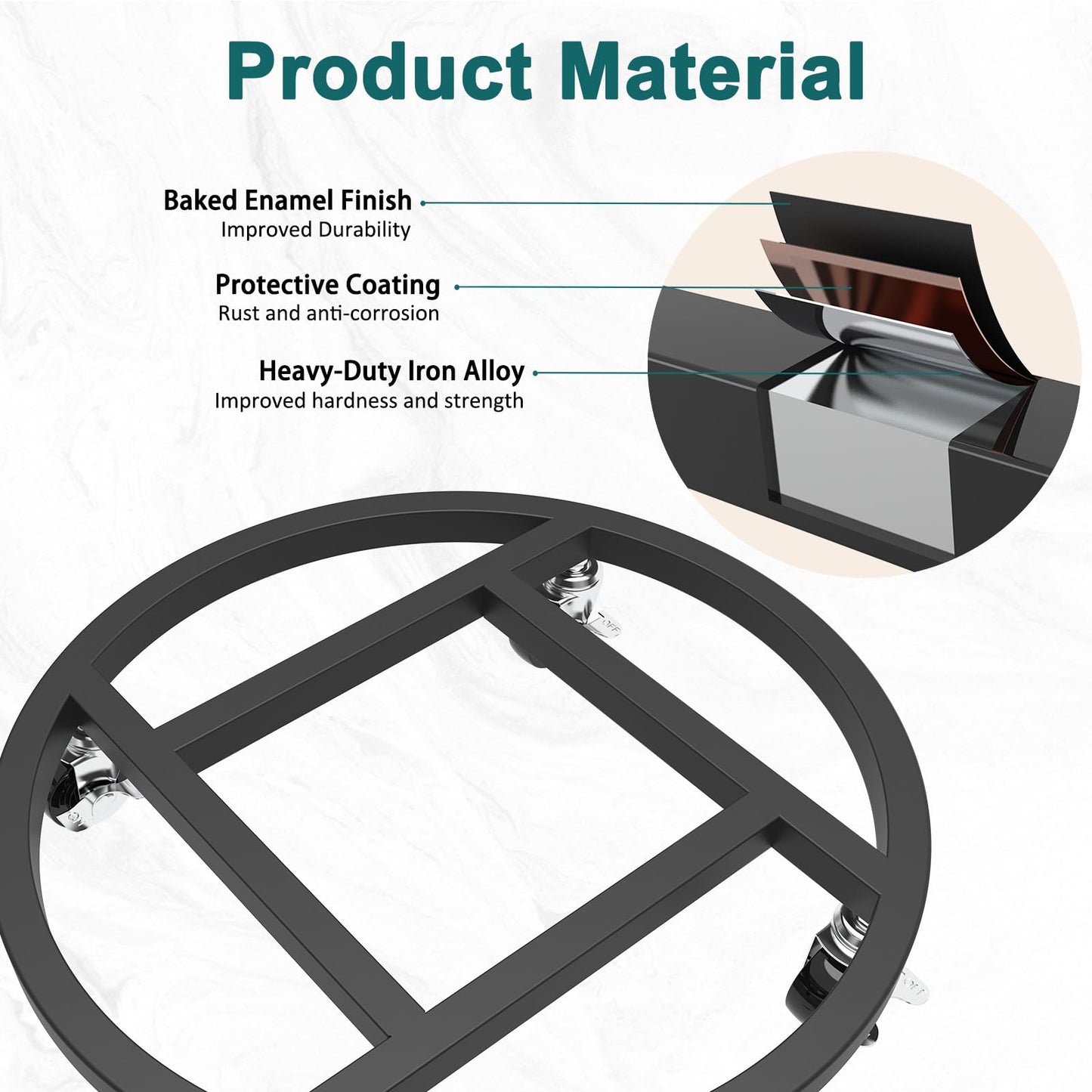 RIDSENIA 2 Pack Metal Plant Caddy with Wheels, 13'' Heavy Duty Round Rolling Planter Tray, Plant Stand with 360° Lockable Casters Wheels Indoor Outdoor Use, Planter Dolly for Flower Pots, Black
