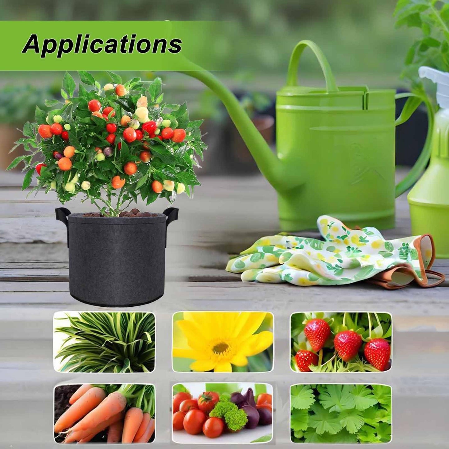 MGMGART 5 Pack 10 Gallon Grow Bags Heavy Duty Non-Woven Thickened 350G Fabric Planter Pots for Outdoor Plants, Garden Planting Containers with Reinforced Handles, Potato Tomato Vegetable Flower Pots