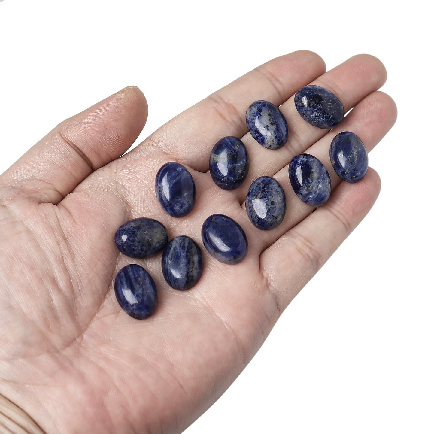 Loveliome 18x13mm Oval Cabochons Flatback Crystal Stone Gemstones Beads for Jewelry Making DIY Pack of 10, Sodalite