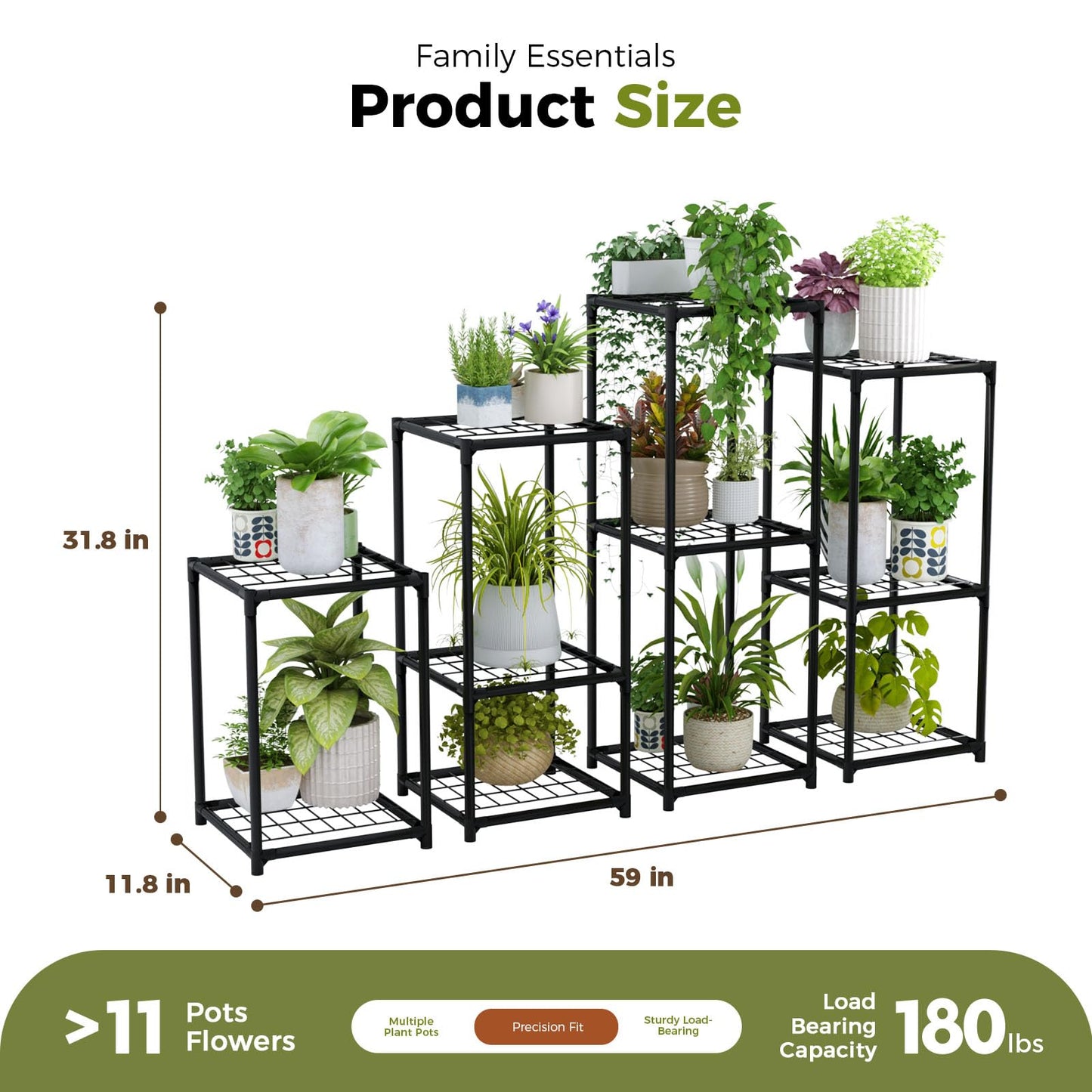 Bamworld Plant Stands Indoor 4 Sets Plant Shelves Outdoor Metal Plant Holder for Multiple Plants Flower Stands for Living Room Balcony Garden Patio Lawn Window Black