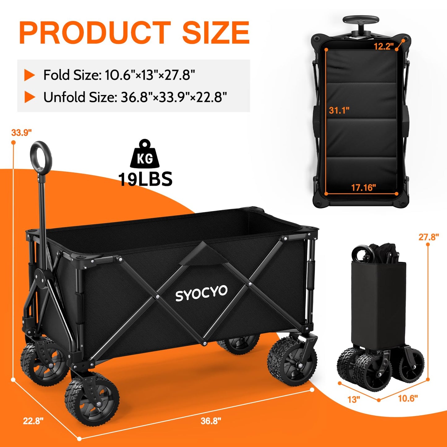 Wagon Carts Foldable 420LBS Weight Capacity Collapsible Wagon with Big All-Terrain Wheels, Heavy Duty Beach Wagons Cart with Cup Holders for Camping, Garden, Sports, Grocery pcs