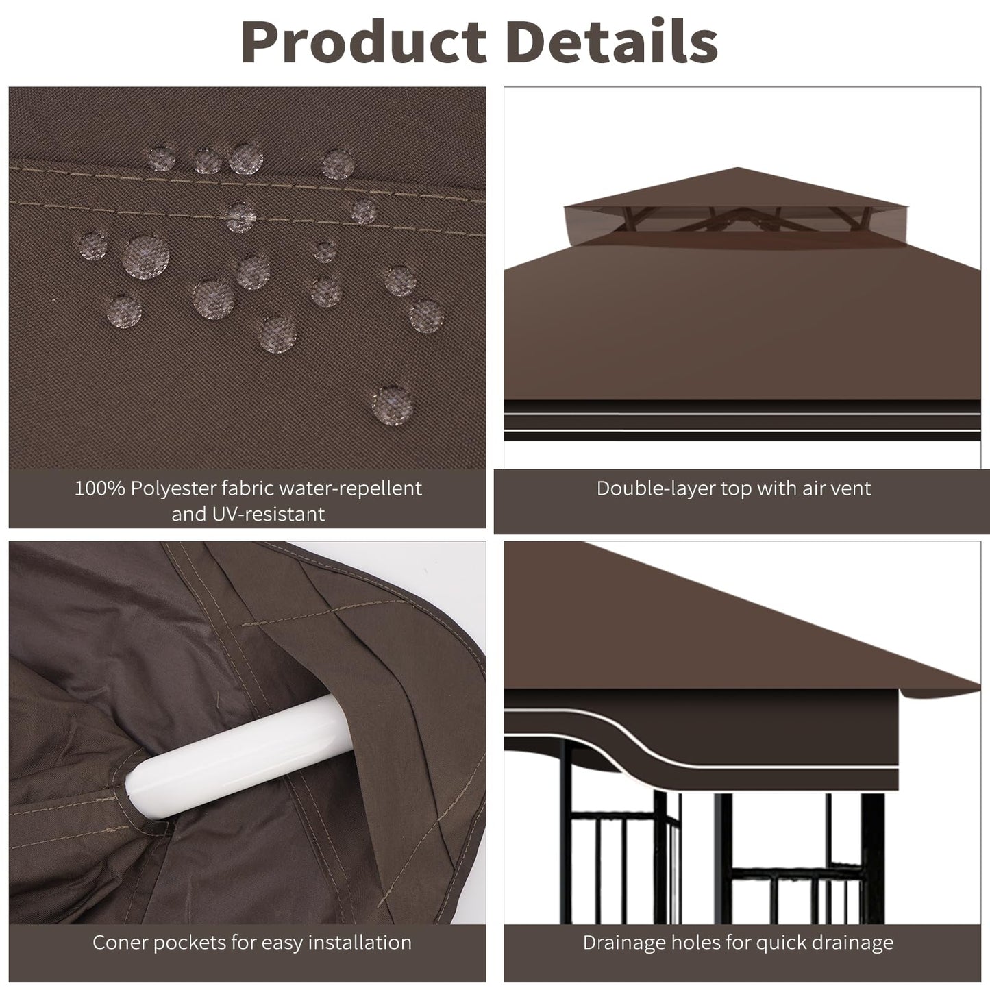 Replacement Gazebo Canopy for 10x12 Regency II Model L-GZ798PST | Heavy-Duty Ripstop Waterproof & UV Protective Top Cover, Brown