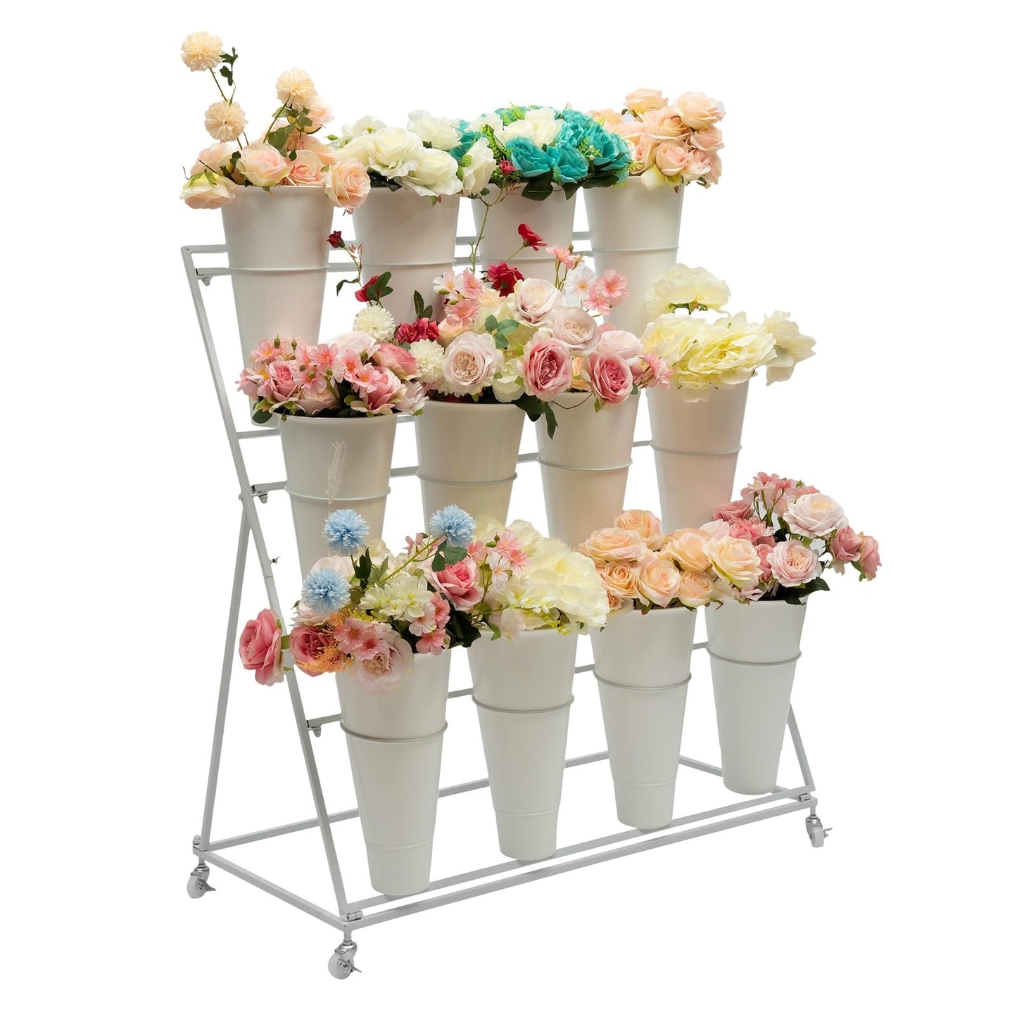 Benediction Life Flower Display Stand With Wheels,3 Layers Plant Cart with 12PCS Buckets,Heavy Duty Moving Flower Rack for Indoor, Outdoor Patio Garden, Living Room, Florist, Delivered in Two Packages