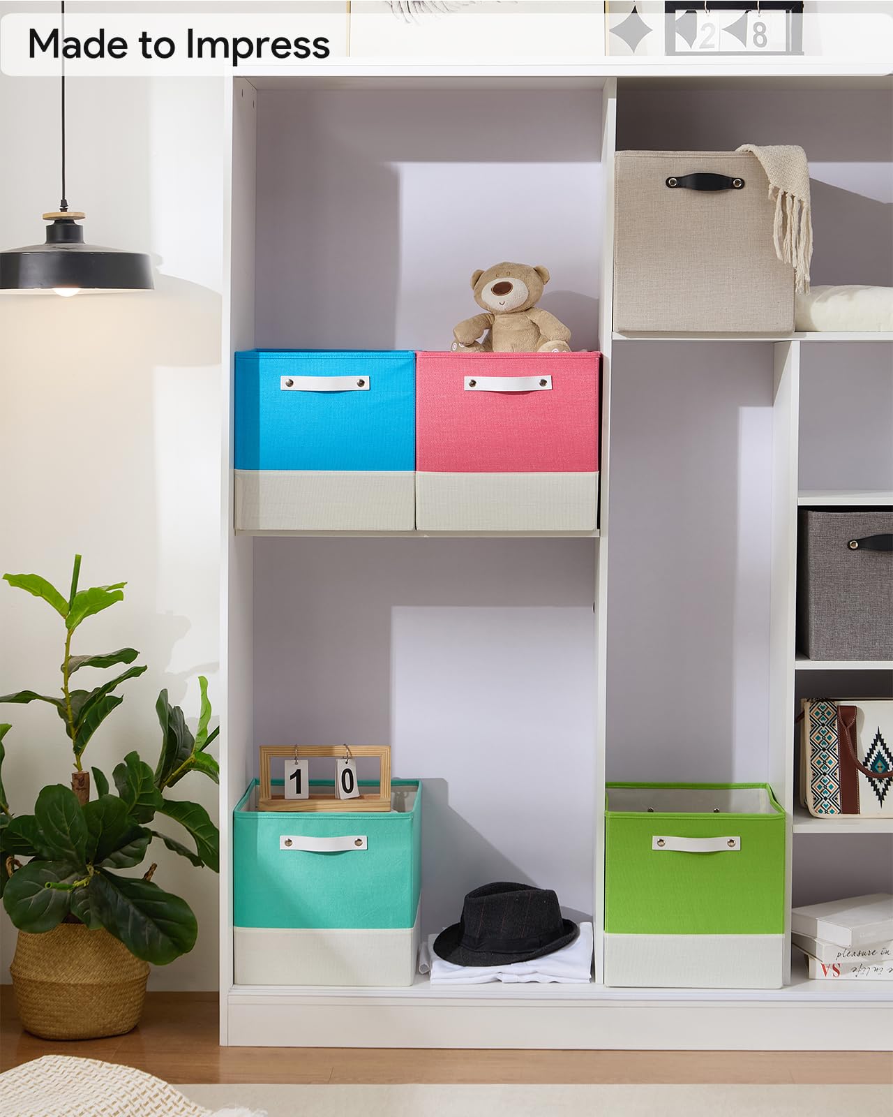 FABINADO Storage Cube Bins | 7.7 oz/yd² Fabric Cubby Organizer Baskets for Shelf, Closet, Cabinet, Wardrobe | KALLAX Shelving Unit Insert Drawer | 4 Pack, Macaron & Cream White, 13x15x13 Inch