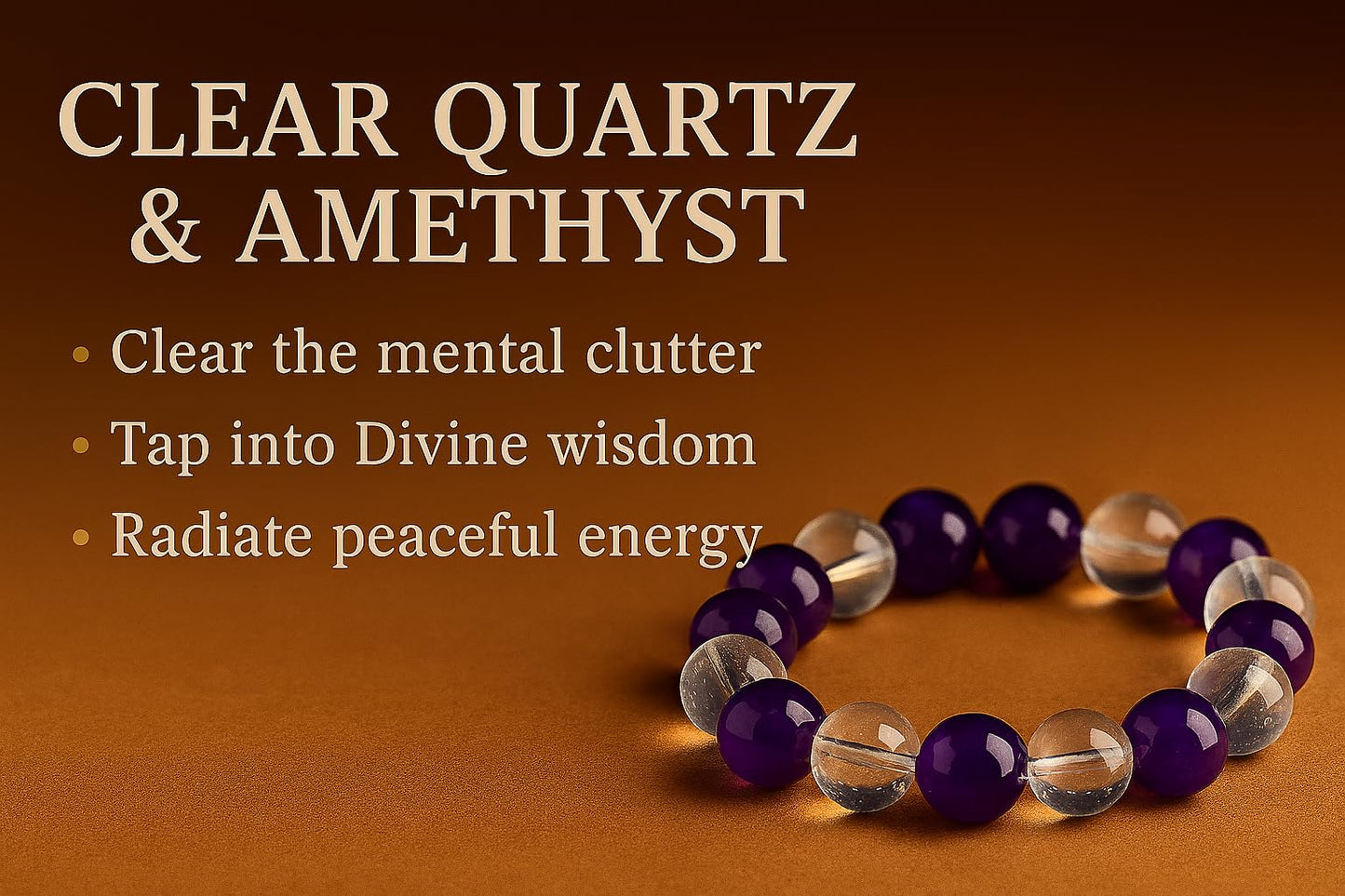BHAVYAASHI Amethyst & Clear Quartz Bracelet for Women & Men – Natural Healing Crystal Bead Stretch Bracelet, Energy Stone for Protection, Chakra Balance, Meditation, Manifestation & Spiritual Gift
