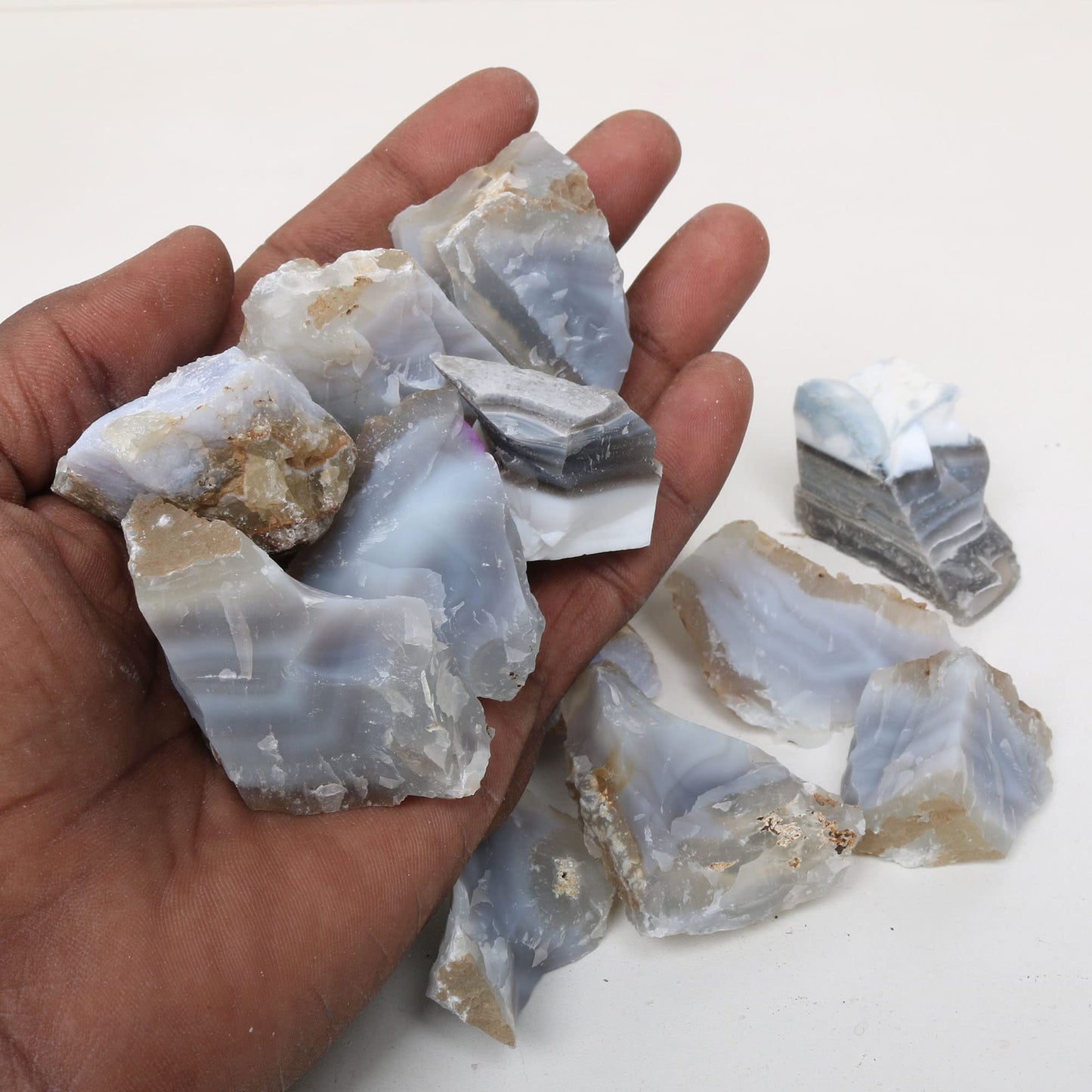REAL-GEMS Natural Raw Healing Crystals Rough Stones for Tumbling, Cabbing, Polishing, Wire Wrapping, Wicca & Reiki Crystal Healing, Mix Gemstones,7 Chakra (Blue Lace Agate)
