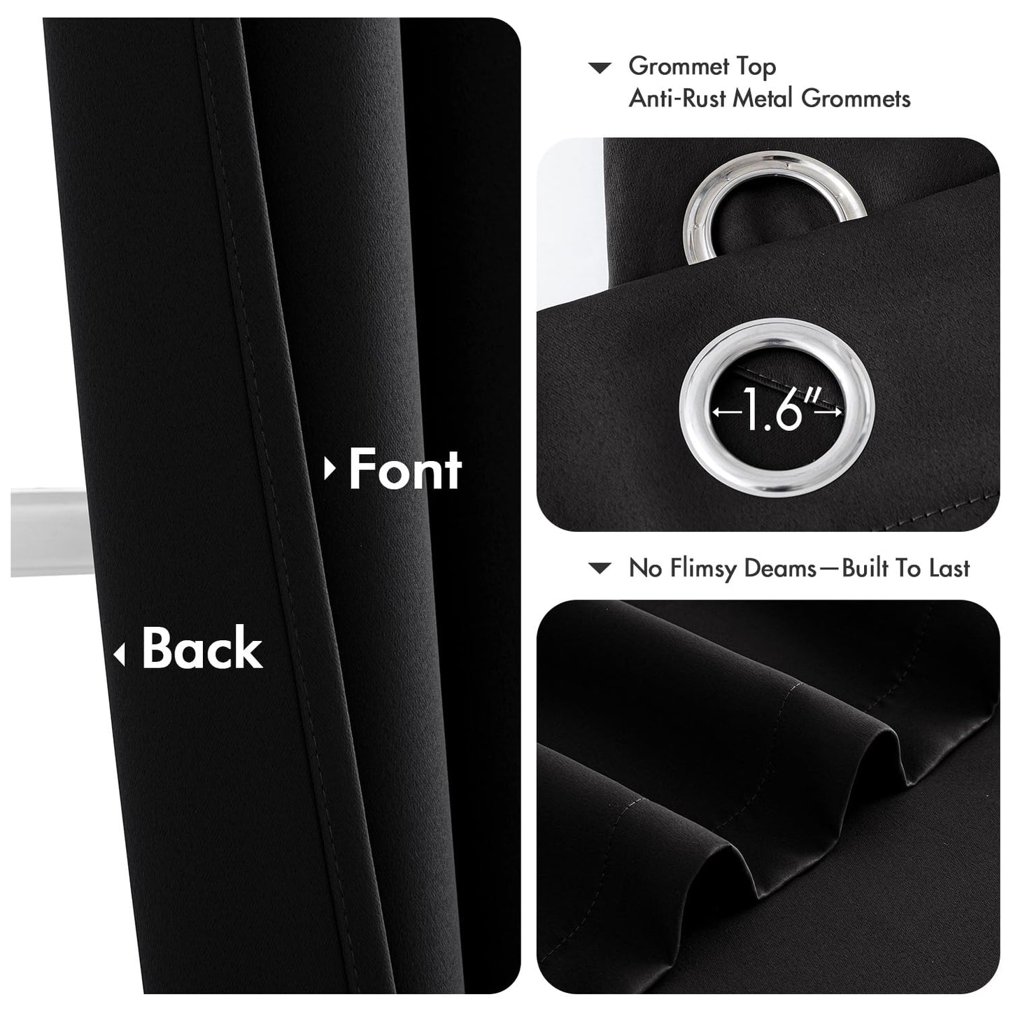 MIULEE Black Blackout Curtains for Bedroom Living Room 84 Inches Long 2 Panels, Thermal Insulated Room Darkening Drapes Solid Grommet Top Noise Reduction Light Blocking Halloween Window Treatments