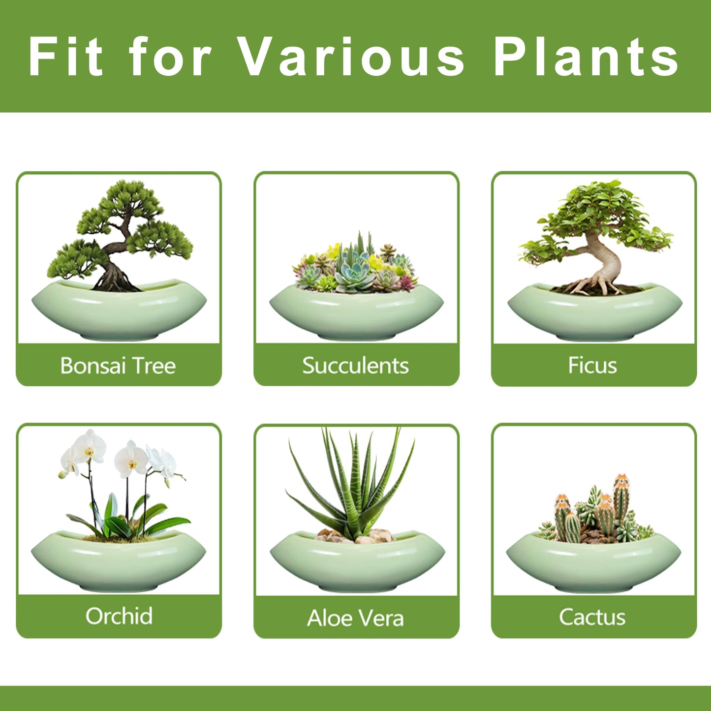 Teagas Ceramic Bonsai Pots - Large Succulent Planter 18 Inch Plant Pot Indoor Succulent Pot with Drainage Hole Outdoor Planter Bonsai Tree Pot for House Home Garden Decor Green
