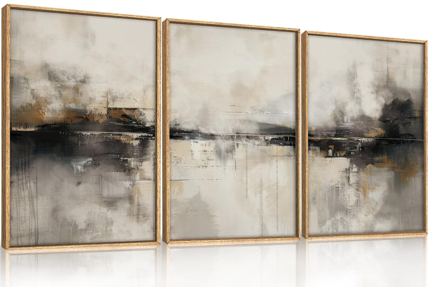 HOURIA Large Abstract Neutral Beige & Black Framed Canvas Wall Art Set,Modern Minimalist Brown Wall Decor,Textured Gray Tan Illustrations Artwork for Living Room, Bedroom, Farmhouse- 24"x36"x3