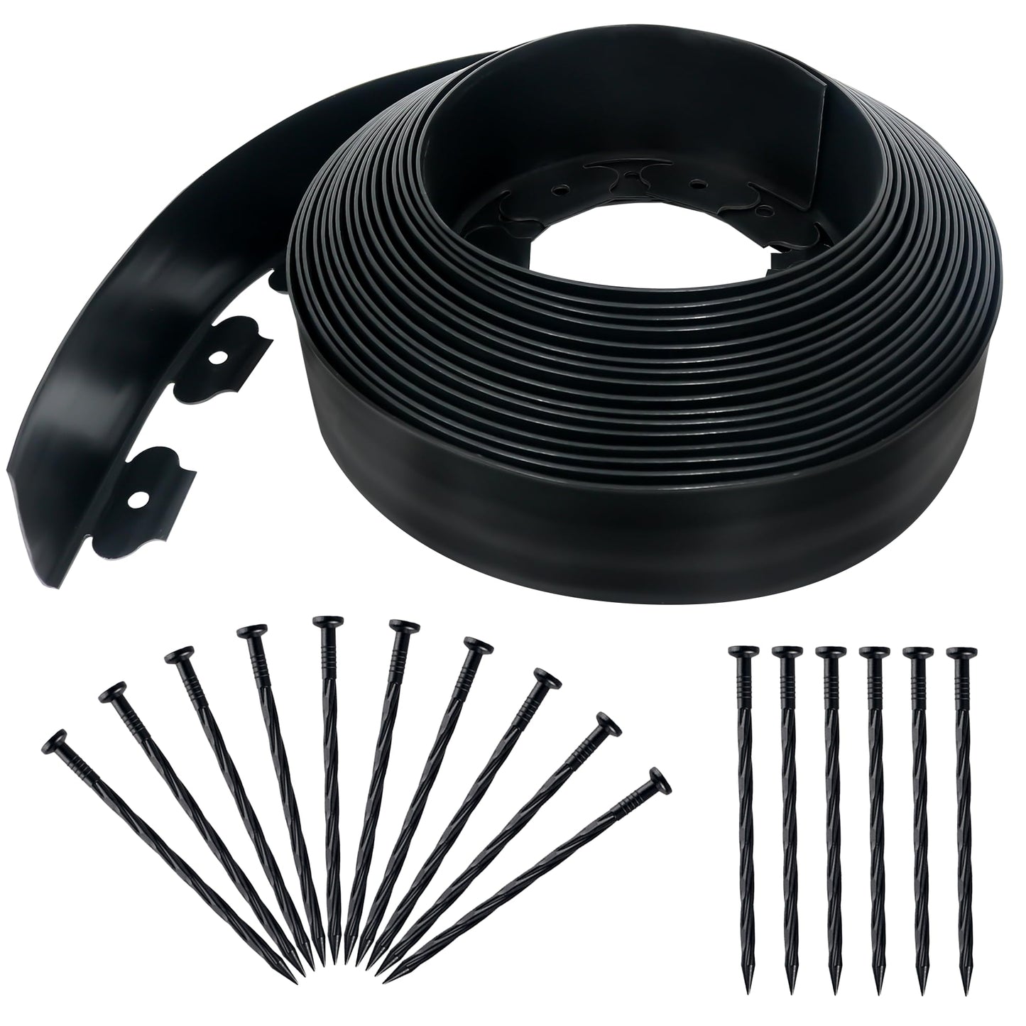 Quibbay 3.15" x 50' No Dig Landscape Edging, Plastic Garden Edging Borders with 75 Anchoring Spikes, Flexible Lawn Edging for Landscaping Garden Flower Beds Grass Yard Paver Pathway, Black