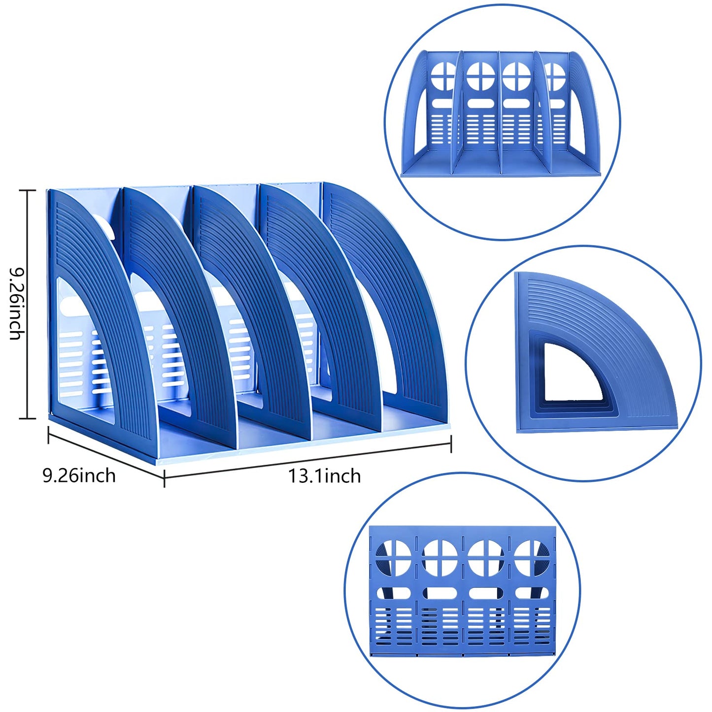 Marte Vanci Magazine File Holder Vertical PP Folder Book Desktop Organizer Plastic Storage Sturdy Vertical 4 Section Folder (Blue)