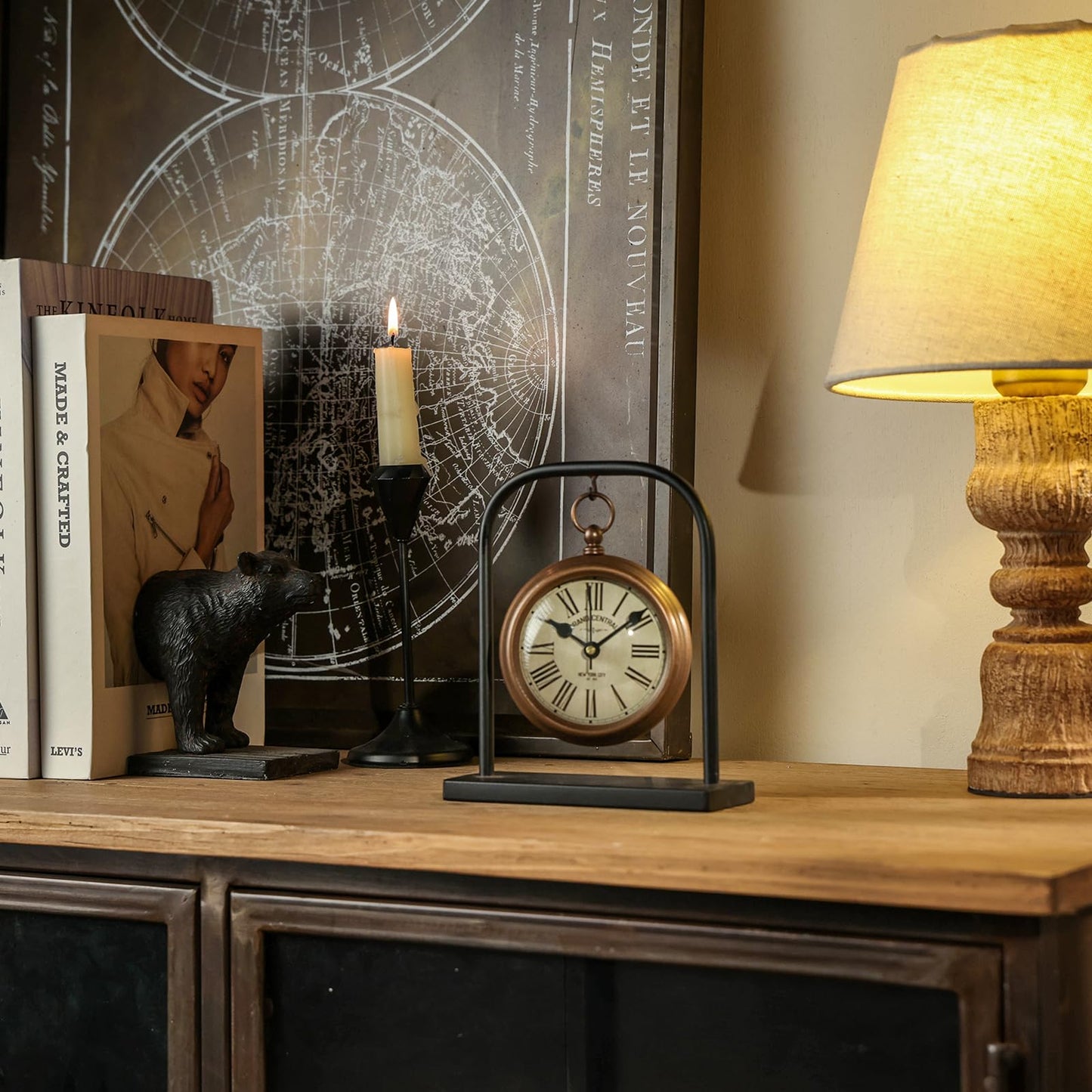NIKKY HOME Small Retro Desk Clock, Silent Non-Ticking Classic Battery Operated Decorative Table Mantel Shelf Clock for Living Room