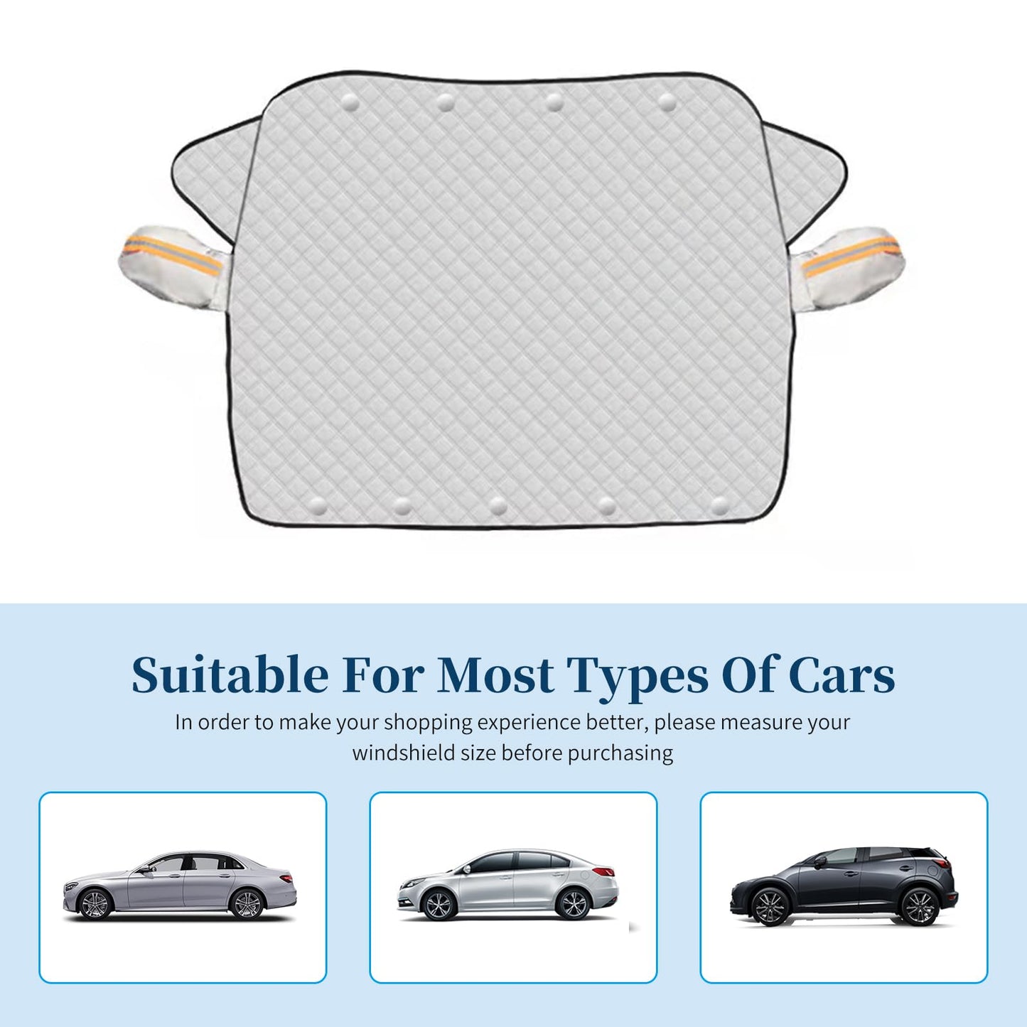 ICWEIMEI Car Windshield Snow Cover, 4-Layer Protection for Snow, Ice, Frost, Sunlight, Large Magnetic Car Windshield Cover with Side Mirror Protector Fit for Large Cars, SUV, Truck, Van in All Weather