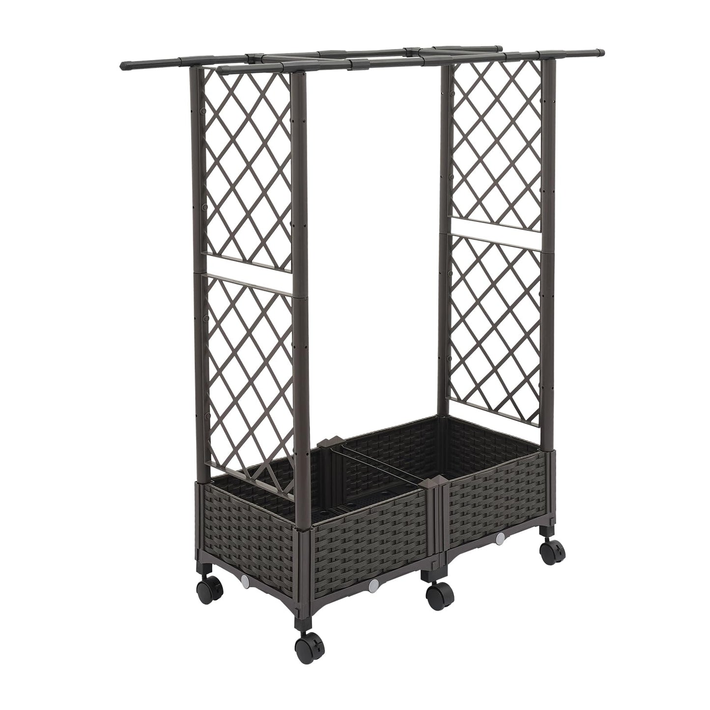 TFCFL Planter with Trellis Raised Garden Beds,Trellis Planter Self-Watering Box with Wheels,Outdoor Vegetable Flower Privacy Planter Box for Backyard Balcony Patio