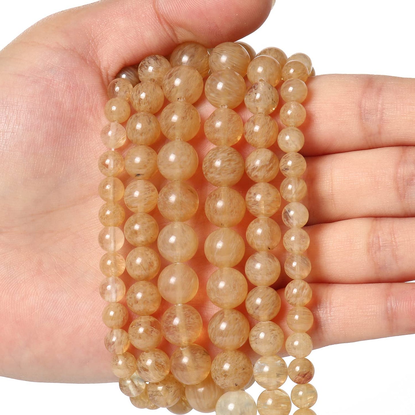 60pcs 6mm Natural Stone Beads Gold Rutilated Quartz Beads Energy Crystal Power Gemstone for Jewelry Making, DIY Bracelet Necklace