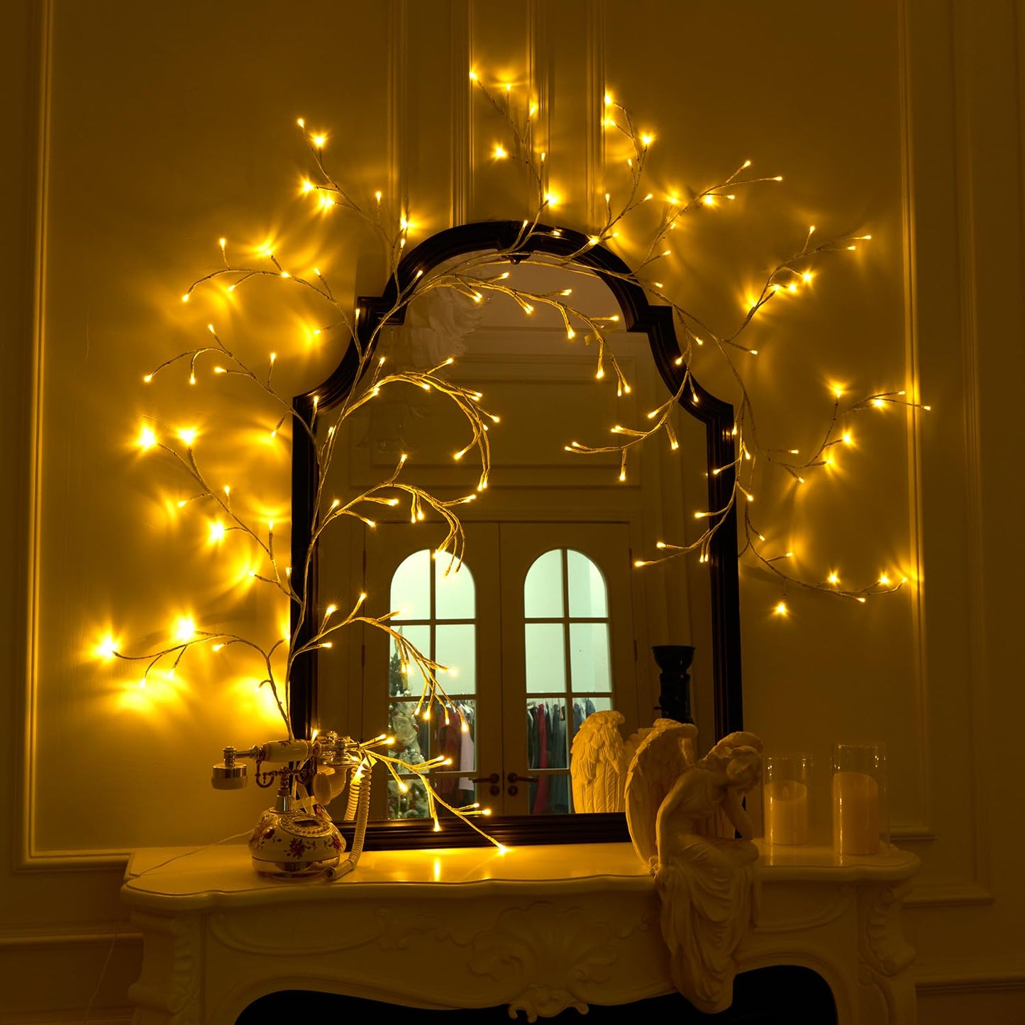 Yepfom Enchanted Willow Vine Lights with Remote, 18 Branches 144 LEDs Lighted Willow Vine for Wall Decor, Indoor Christmas Swags Decorations for Bedroom, Living Room & Home Decor