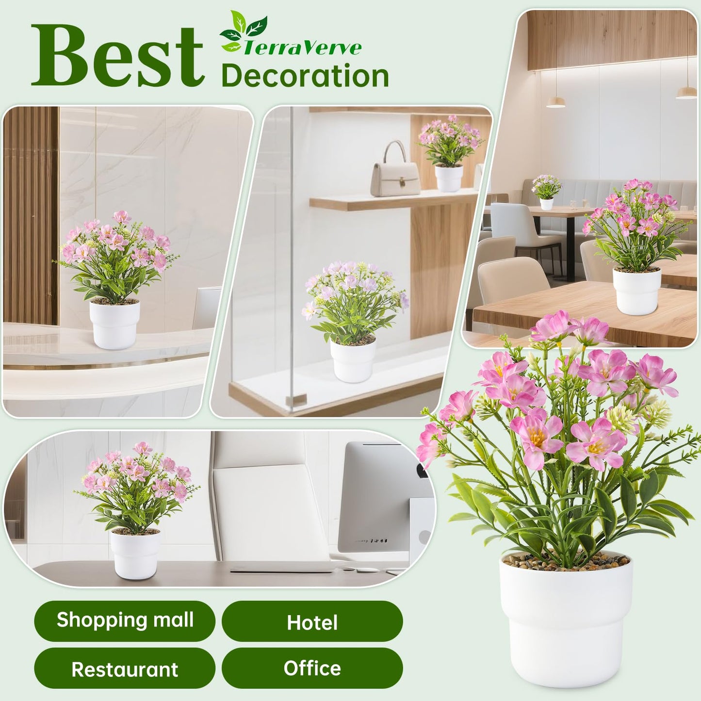 TerraVerve 3-Piece Artificial Table Plant ， Lifelike Indoor Plants for Home, Office, Bedroom, Bathroom Decor ，Rustic Farmhouse Style mini Potted plantsry