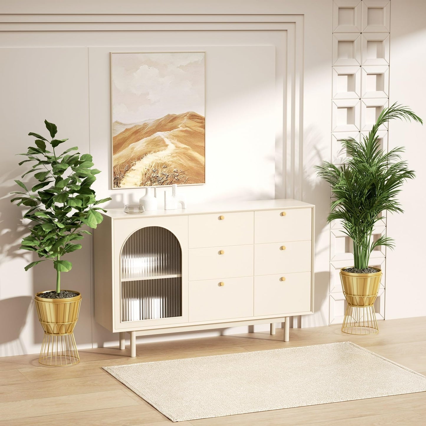 Ecomosita Planter with Stand Gold Metal Plant Pot with Stand - 12 Inch Unique Modern Flower Pots Indoor with Gold Plant Stand with Drainage, 2 Pack