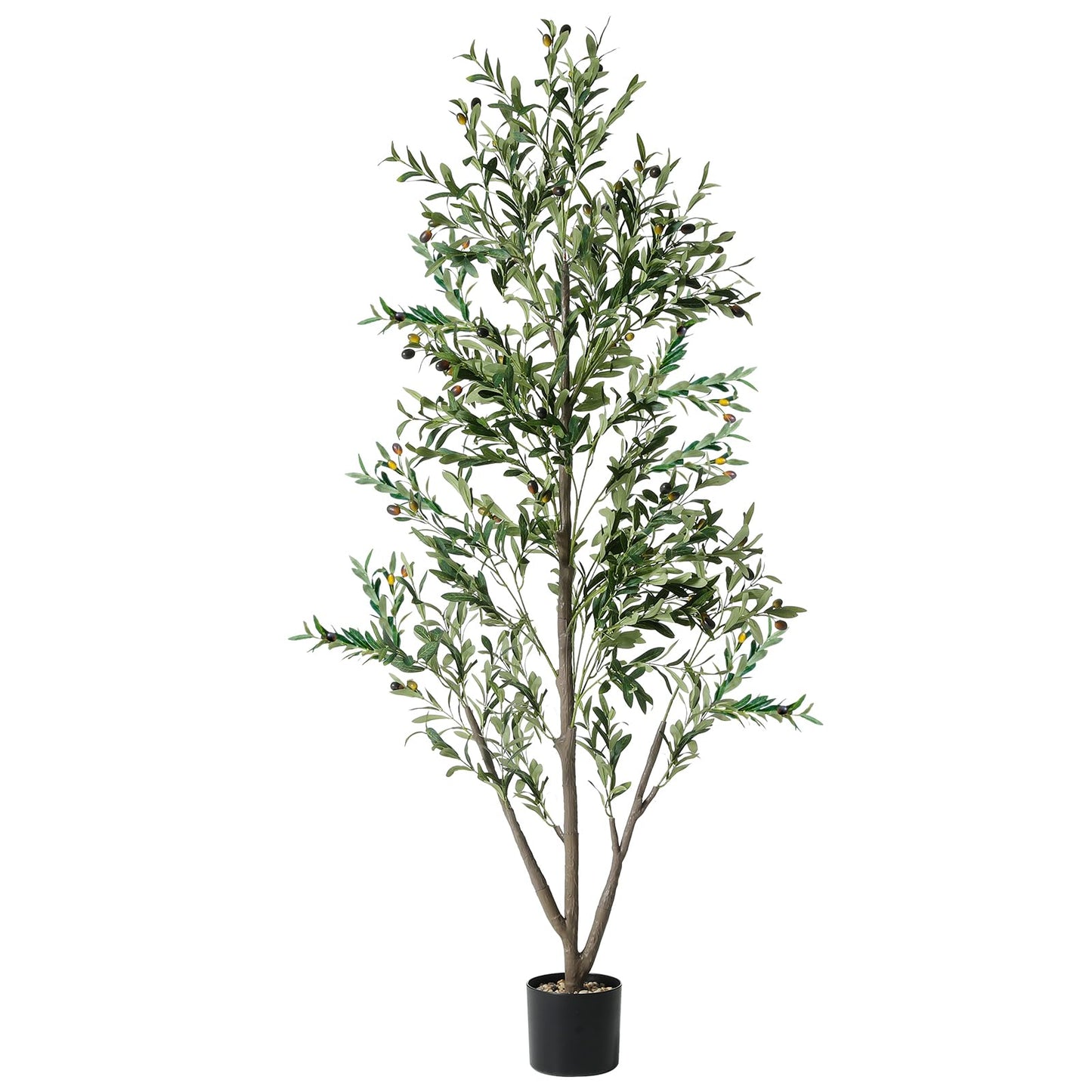 Artificial Olive Tree Indoor, 5Ft Faux Olive Trees Artificial Indoor with String Lights and Stones On Planter, Artificial Faux Plants with Natural Wood Trunk and Lifelike Fruits for Home Office Decor