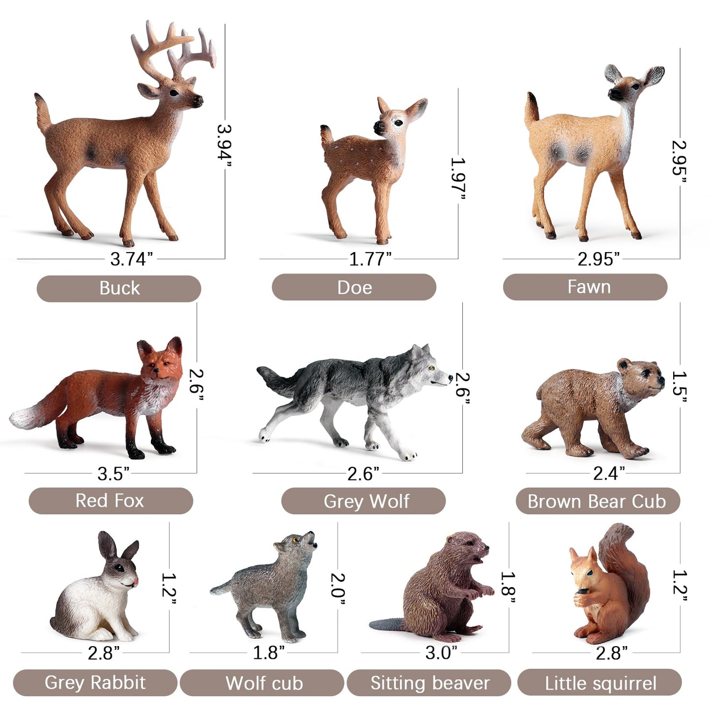 10pcs Forest Animal Toys Figures, Realistic Woodland Creatures Figurines, Plastic Animals Miniature Toys Cake Topper