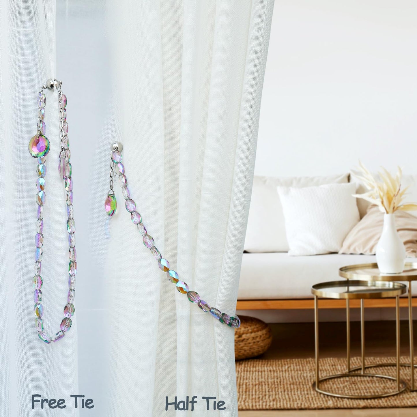 PEDOBO Magnetic Curtain Tiebacks, 2 Pack Crystal Beaded Sun & Moon Pendants Sheers/Draperies Holdbacks for Window Home Office Decor (Purple)