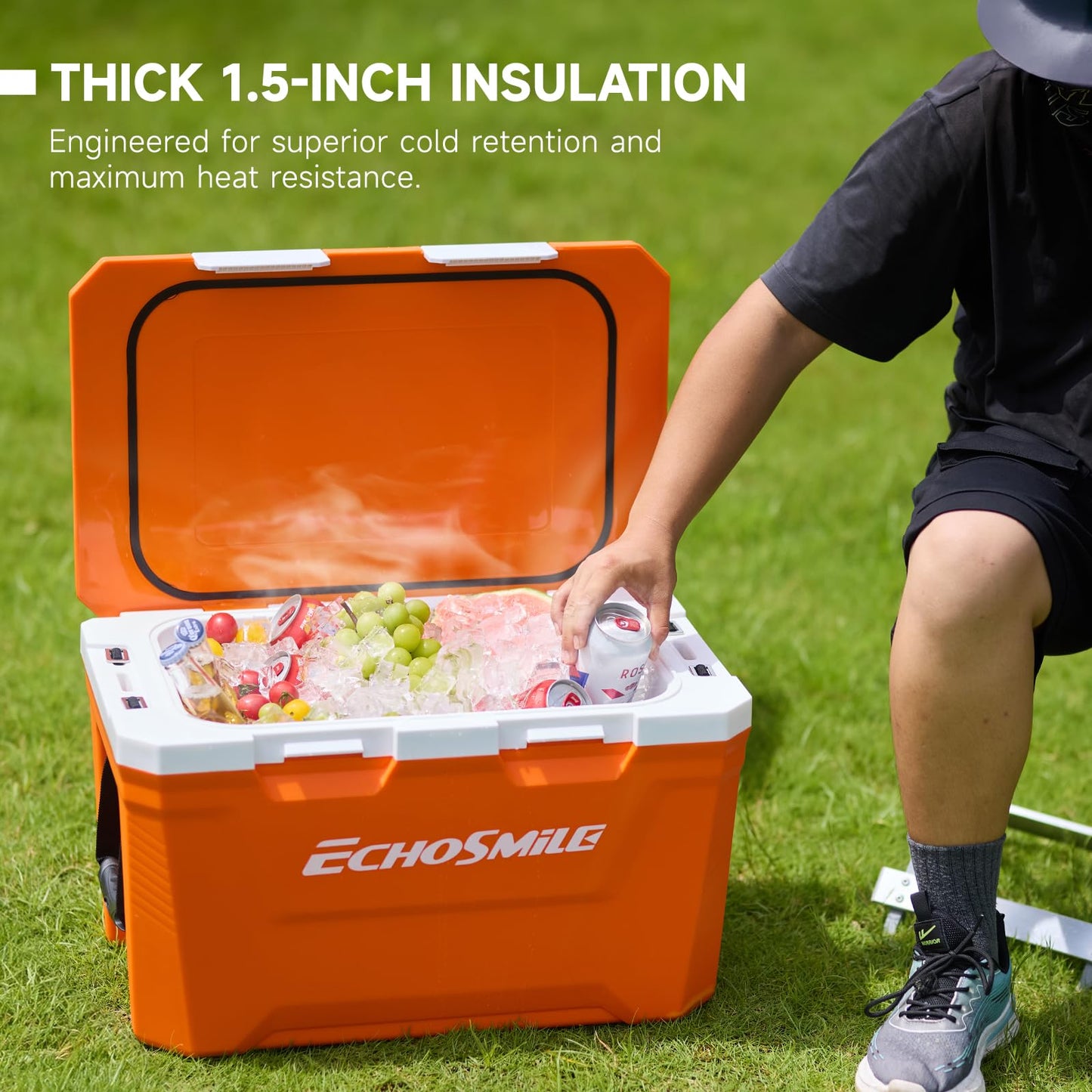 EchoSmile 35 Quart Cooler, Ultra-Light Hard Coolers, Outdoor Insulated Ice Chest Box for Camping, Drink, Beach, Fishing and Boating