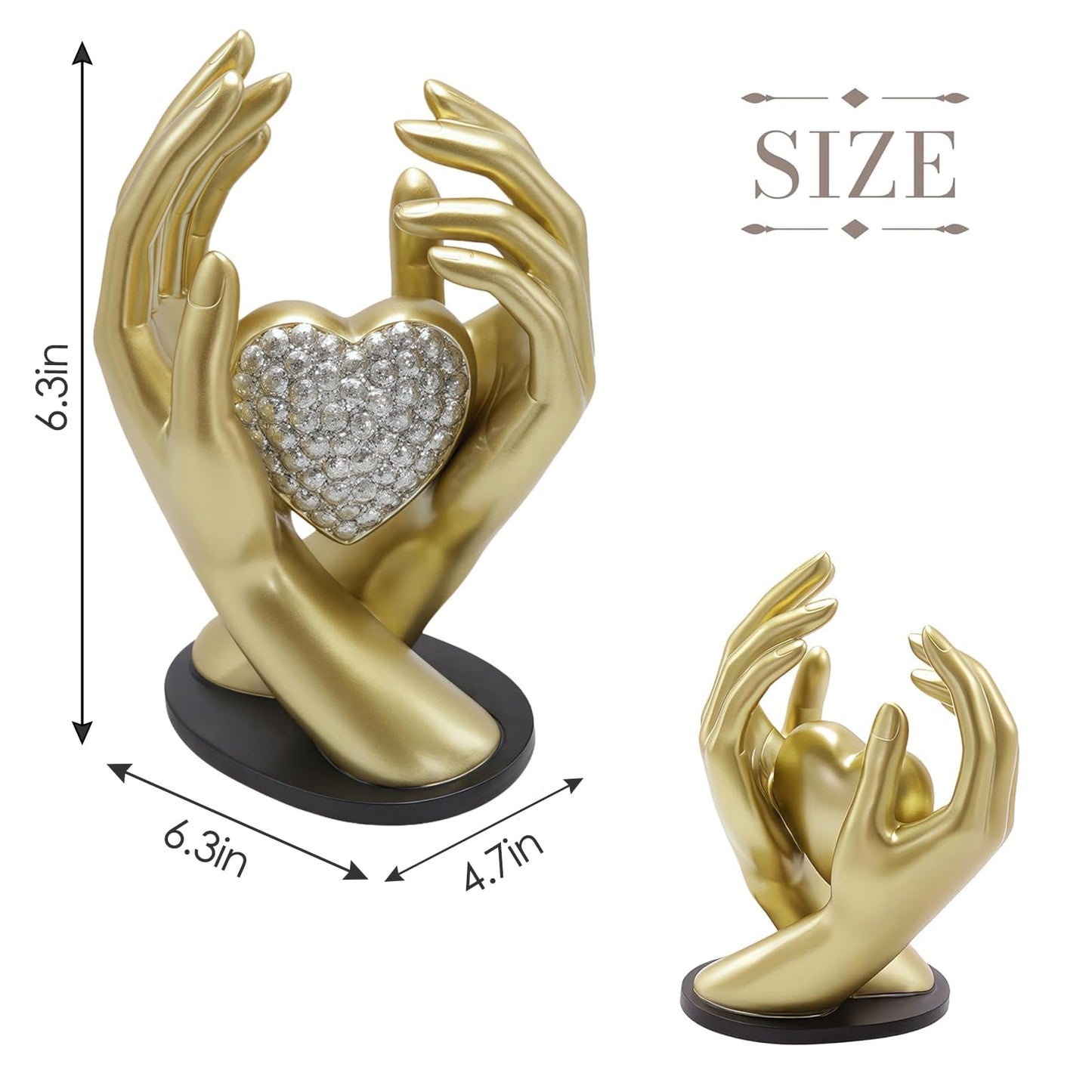 Spring Decorations Wedding Couple gifts,Table Statues Gold Home Decor Aesthetic Lover Figurine-Heart Hands Sculpture for Living Room Bedroom Shelf Office Decor,Anniversary Birthday Gifts for Women Men