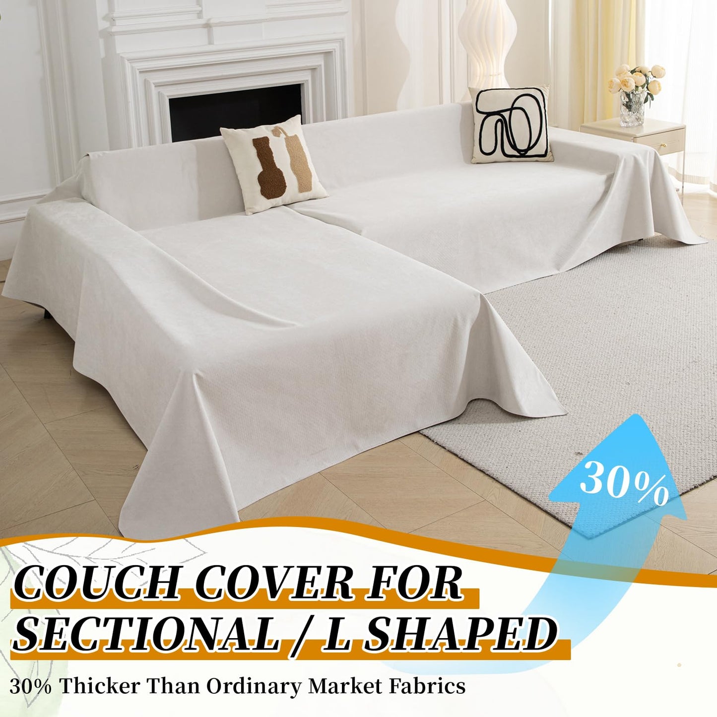 STACYPIK White Waterproof Couch Cover Scratch Resistant Sofa Cover for 3 Cushion Couch Thickened Non Slip Sofa Throw for Sectional Water Resistant Sofa Slipcover for Cats Dogs Furniture Cover-71X118IN