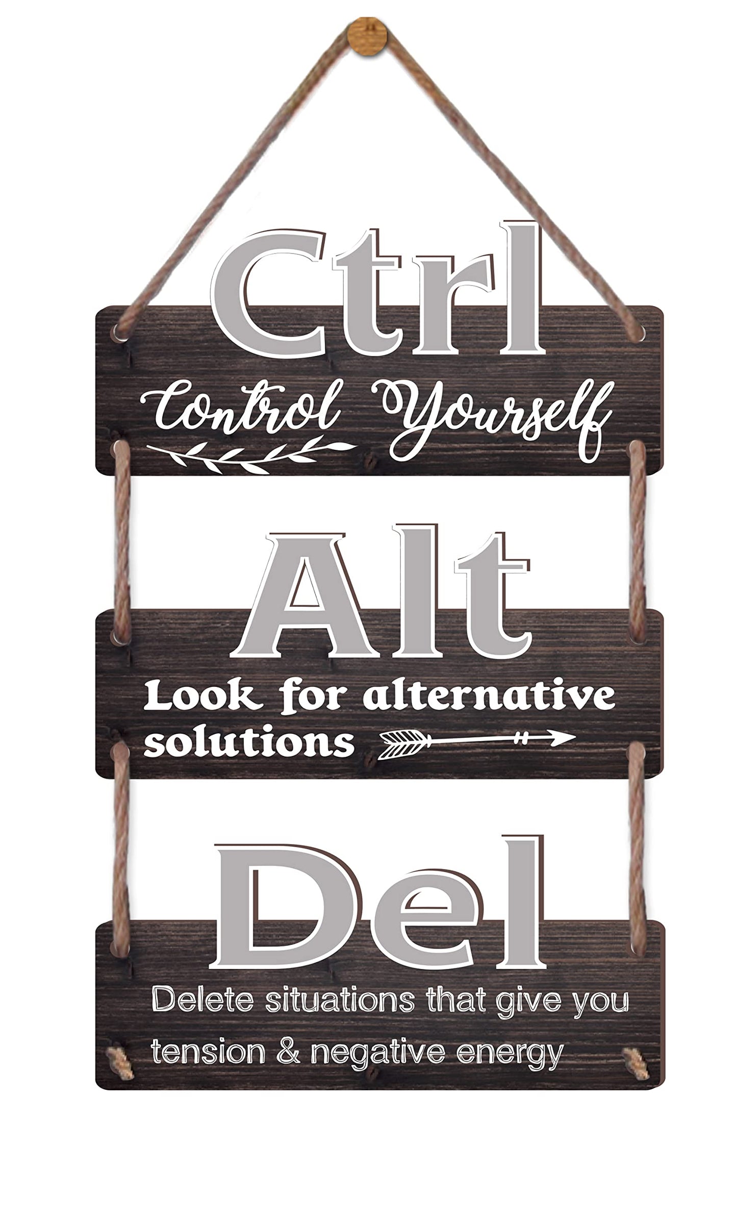 EXQUIDECA Ctrl Alt Del Motivational Wall Hanging Sign 3pcs - Affirmation Inspirational Wall Art For Home Office Living Room Bedroom Plaques Control Yourself