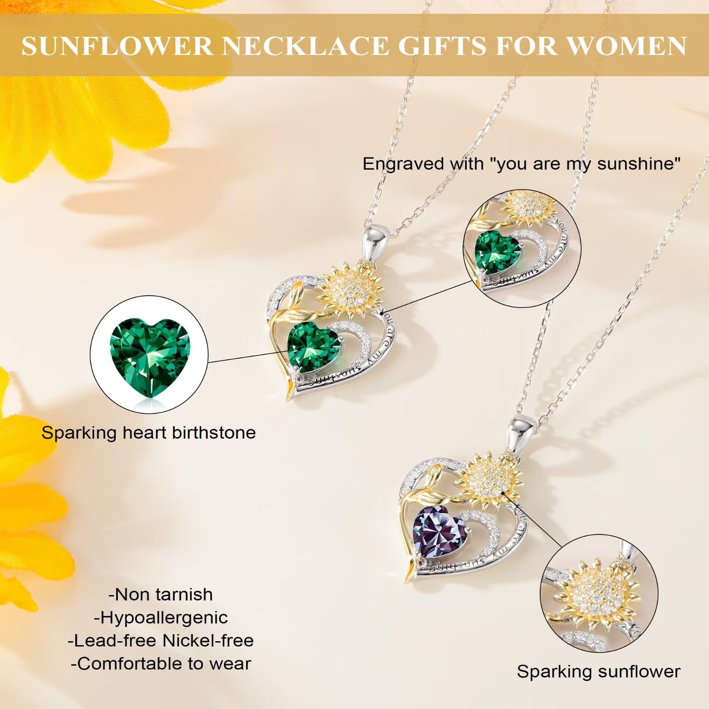 Iefil Mothers Day Gifts for Wife, Sunflower Necklace, Sunflower Gifts for Women, November Simulated Citrine Jewelry, Birthstone Necklace for Wife Mom