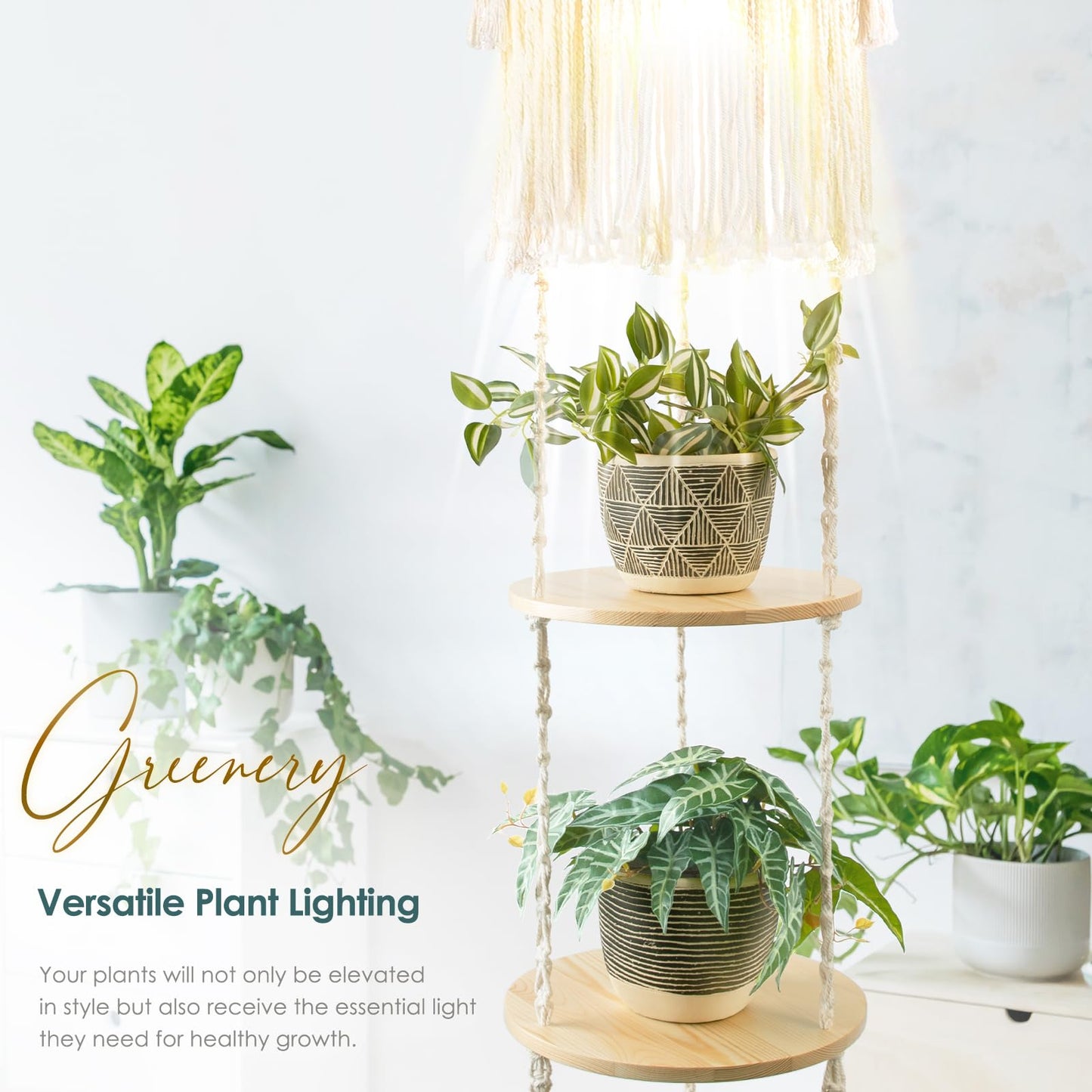 ANROYE 3-Tier Cotton Macrame Hanging Light Fixture Shelf, Boho Corner Pendant Lamp Shade Shelves, Farmhouse Ceiling Plant Hanger Indoor Decor for Women Bedroom Christmas Gift