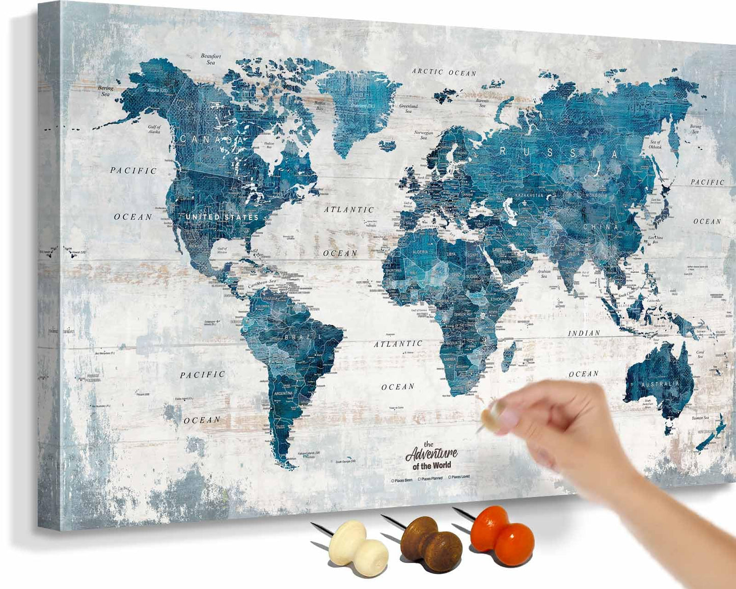 GIFTTWART Canvas Wall Art Office Artwork Large Modern Abstract Map of the World Push Pin Board Travel Map Blue Pictures for Living Room Bedroom Dining Room Motivational Home Decor