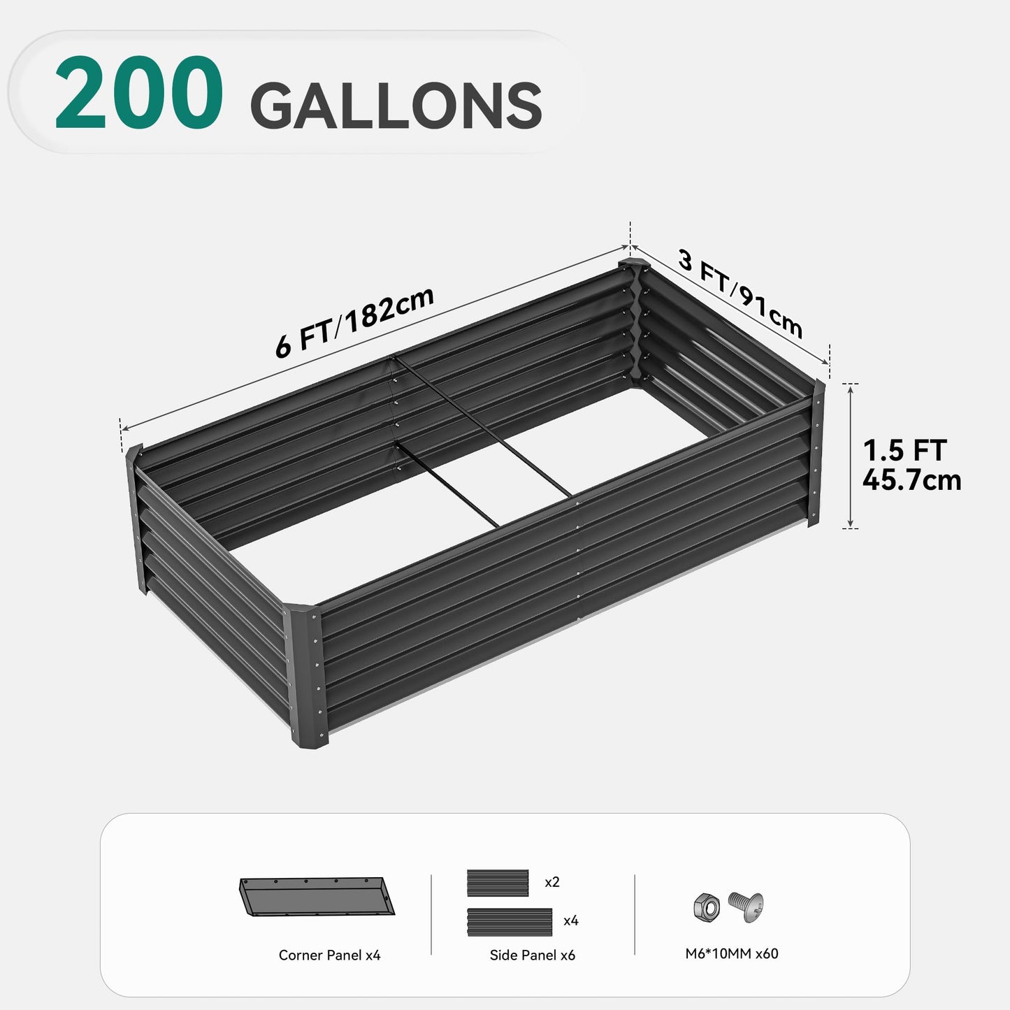YITAHOME 72x36x18 in 2pcs Galvanized Raised Garden Bed Kit, Large Metal Planter Box with Gloves & Support Rod, Outdoor Flower Bed for Plants Vegetables, Black