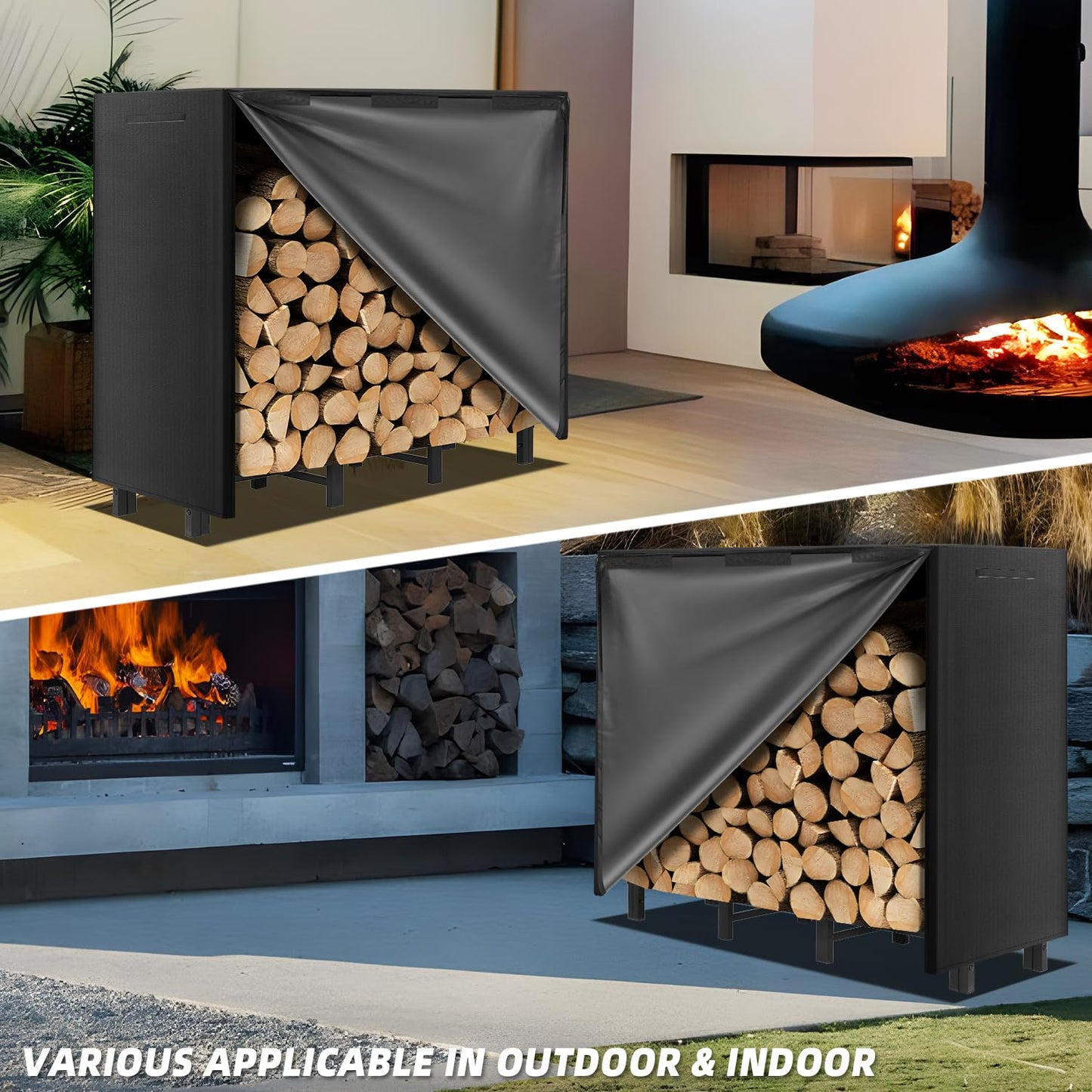 DNKMOR 4FT Firewood Rack with Waterproof Cover,Heavy Duty Firewood Storage Log Holider for Outdoor&Indoor,Fireplace Wood Rack with 600D Oxford Fabric