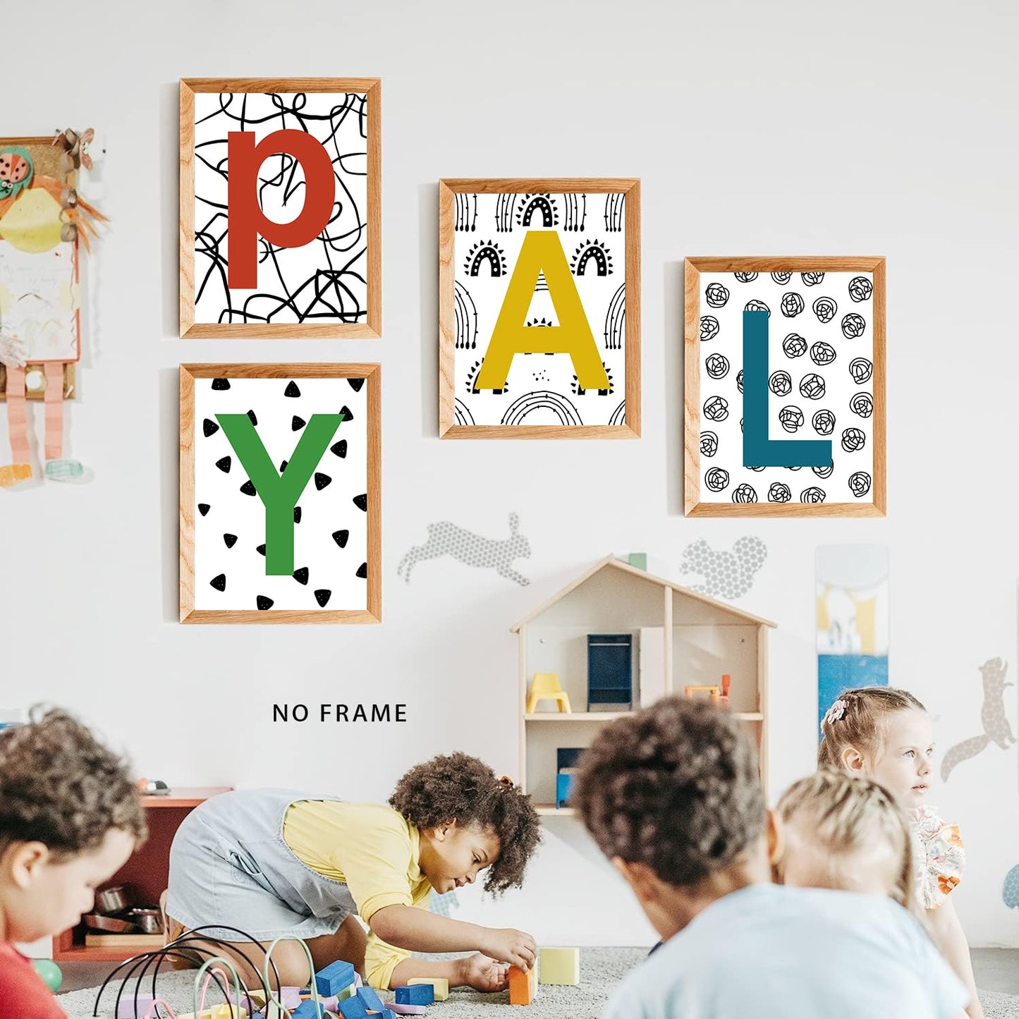XUCVSPANTING Playroom Sign Nursery Wall Prints Boho Play Room Sign Canvas Posters for Nursery Bedroom Kids Room Decor Reading Corner Decorations,Set of 4(8"x10"inch,Unframed).