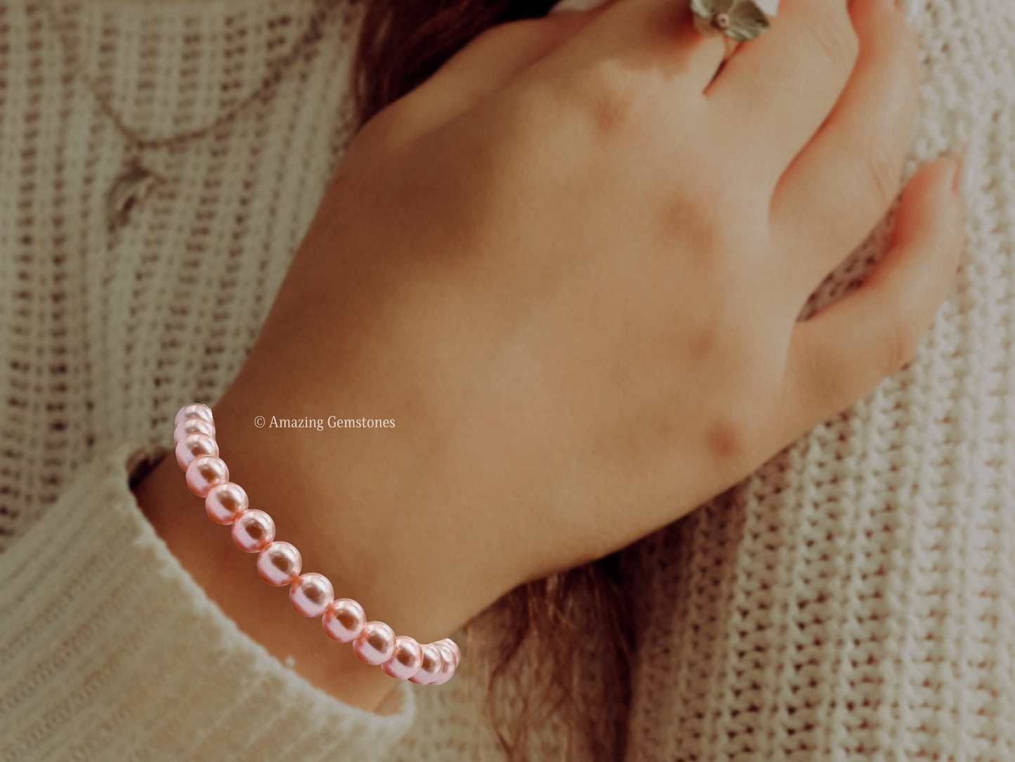 Amazing Gemstone Crystal Bracelet for Women Men's Gifts - Protection Healing Crystal Bracelet - 8mm Gemstone Beaded Stretchable Bracelet Pulseras Para Hombres Mujer Stocking Stuffers Mothers Day Gift (Peach Pearl)