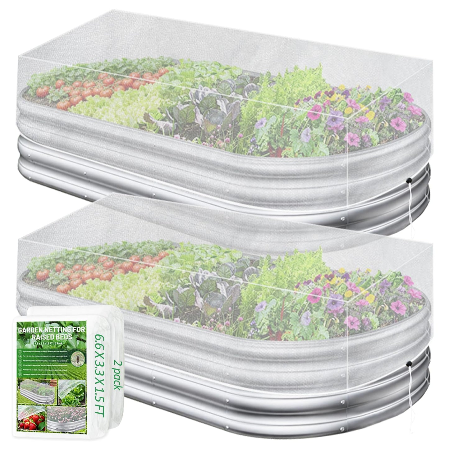 Sunwinx 2 Pack Garden Netting for Raised Beds, 6x3FT Raised Bed Cover for Garden Protection, Ultra Fine Mesh Bird Netting Pest Barrier Screen with Drawstring for Protecting Vegetables Fruits Flowers