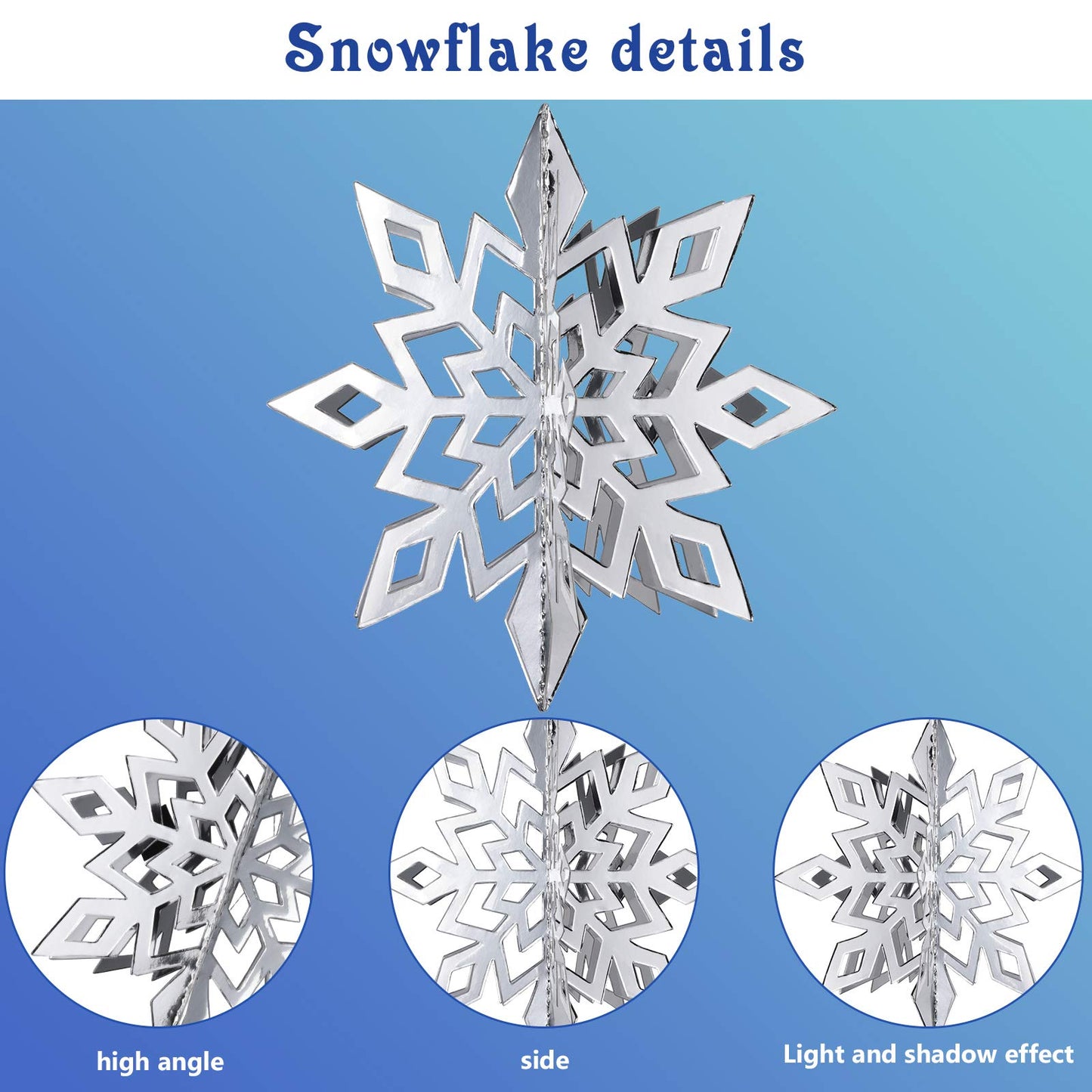 3D Hollow Christmas Winter Hanging Snowflakes Ornaments Decorations Glittery Large Snowflake Pendant Garlands for Winter Wonderland Party Home Decoration (Silver, Light Blue, Dark Blue,18 Pieces)