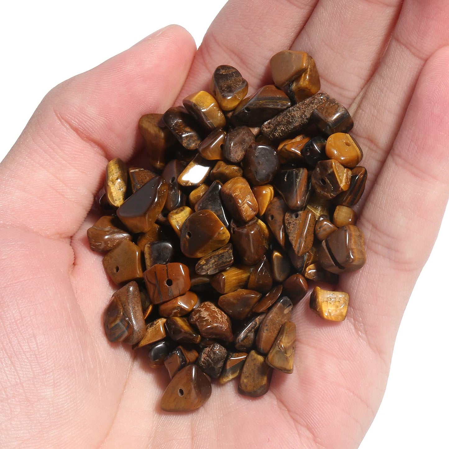 NITOPUPU 30in Tiger's Eye Natural Chip Stone Beads 5-8mm About 230pcs, Irregular Drilled Yellowish-Brown Bead for Bracelets Jewelry Making Supplies for Adults, DIY Crafts.