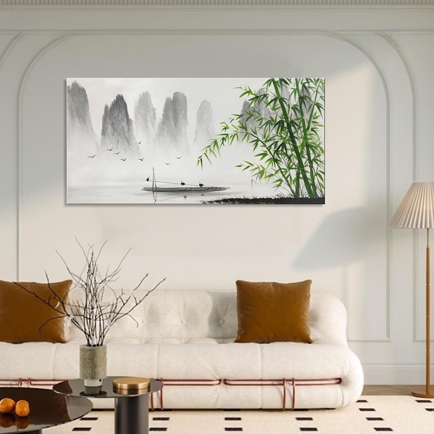 Winpeak Art Traditional Chinese Painting Black and White Landscape Canvas Wall Art Bamboo Artwork
