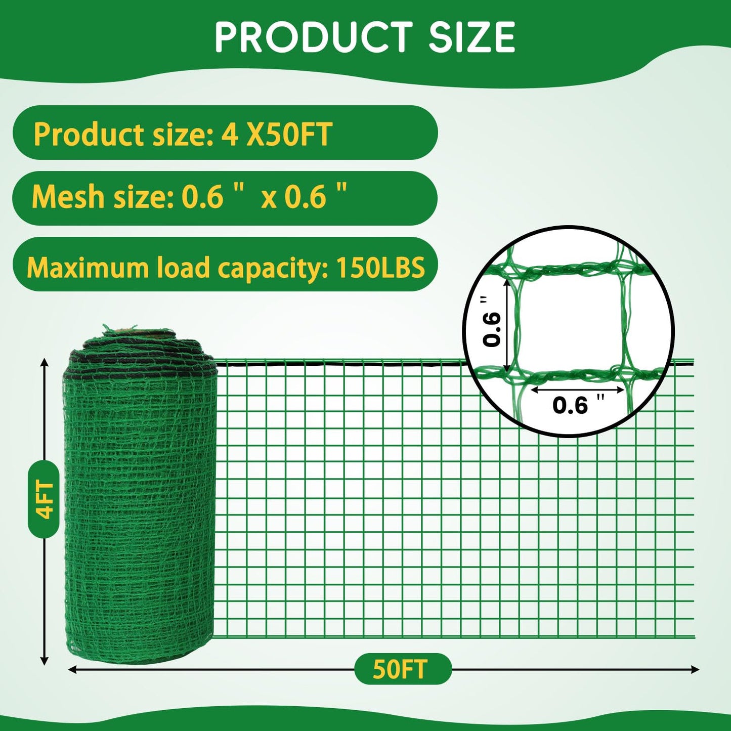 DOLEMODUO Plastic Mesh Fencing 4FT x 50FT, Garden Bird Netting & Deer Fence, Temporary Animal Barrier for Deer Pets Rabbits Chickens Wildlife, Green Protective Netting for Plants Fruit Vegetables