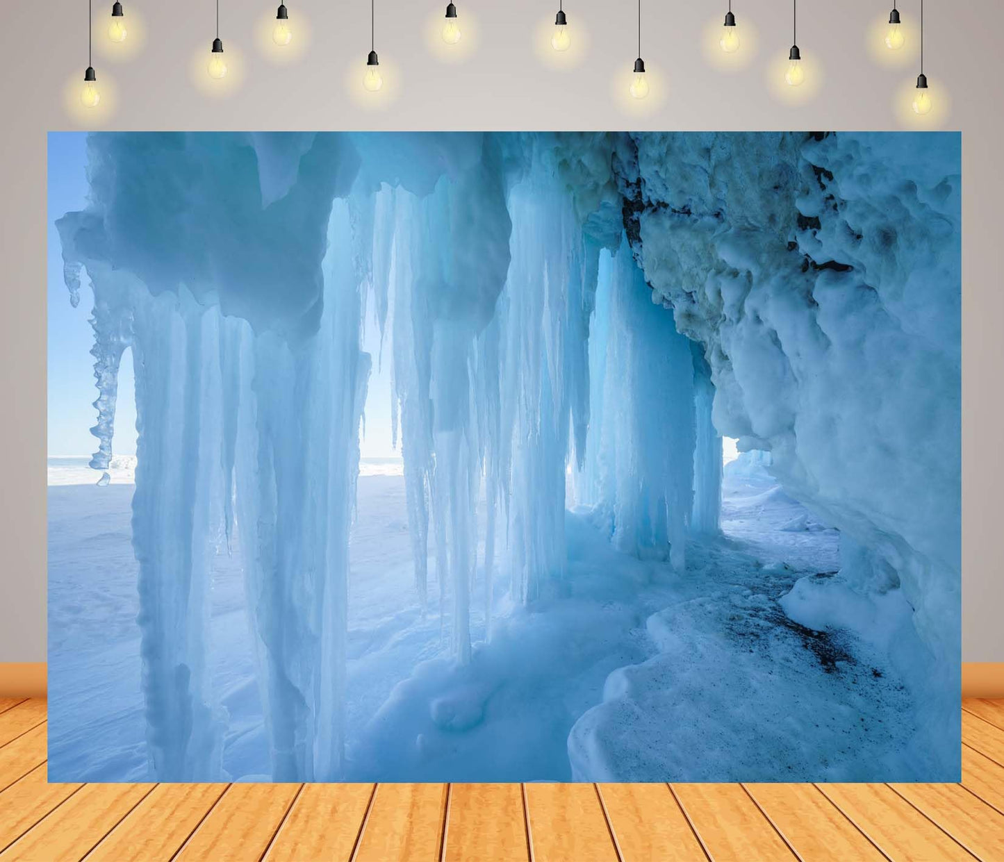 Loccor 7x5ft Fabric Ice Cave Backdrop ICY Cave with Icicles at Lake Baikal Russia Winter Landscape Background World of Ice Crystals Backdrop Winter Christmas Party Decorations Photo Studio Props