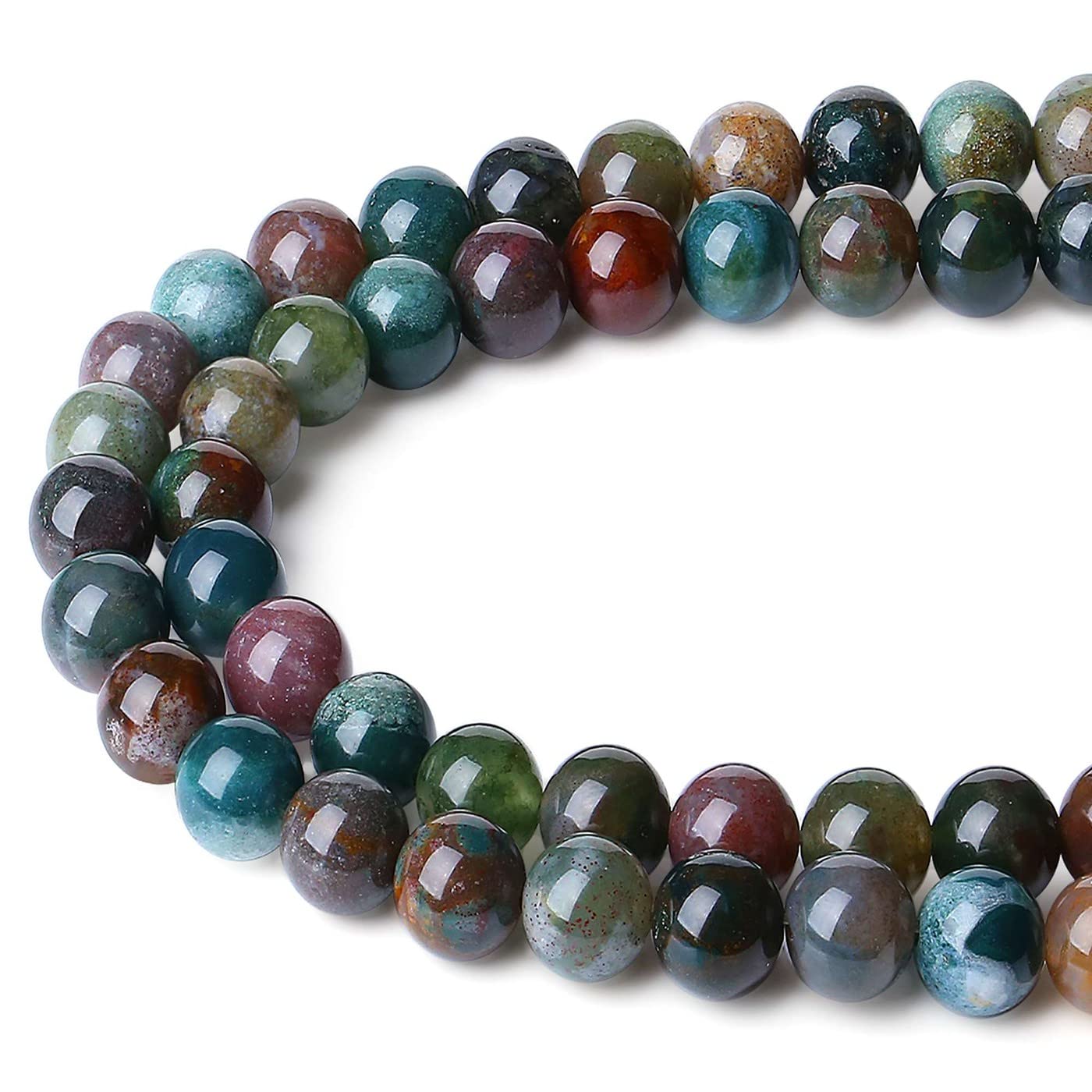 LAIDANLA Indian Agate 8mm Natural Stone Beads Round Loose Gemstone Stone Beads for DIY Bracelet Necklace Earrings Jewelry Making Polishing Genuine Real Beading Crystal 96PCS 2 Strand 32"